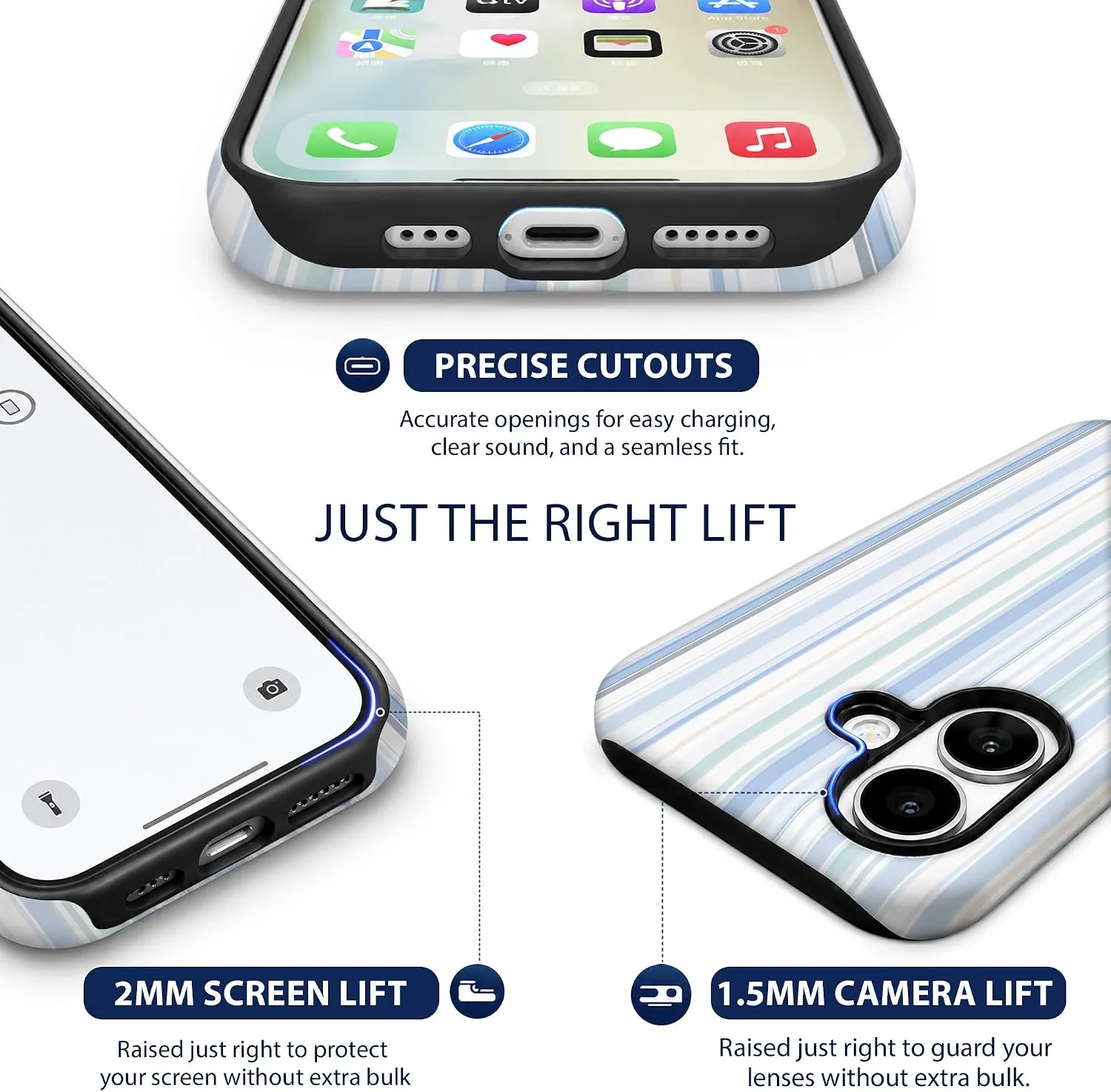 Magnetic for iPhone 17 Phone Case, Cute Trendy Pastel Blue Striped