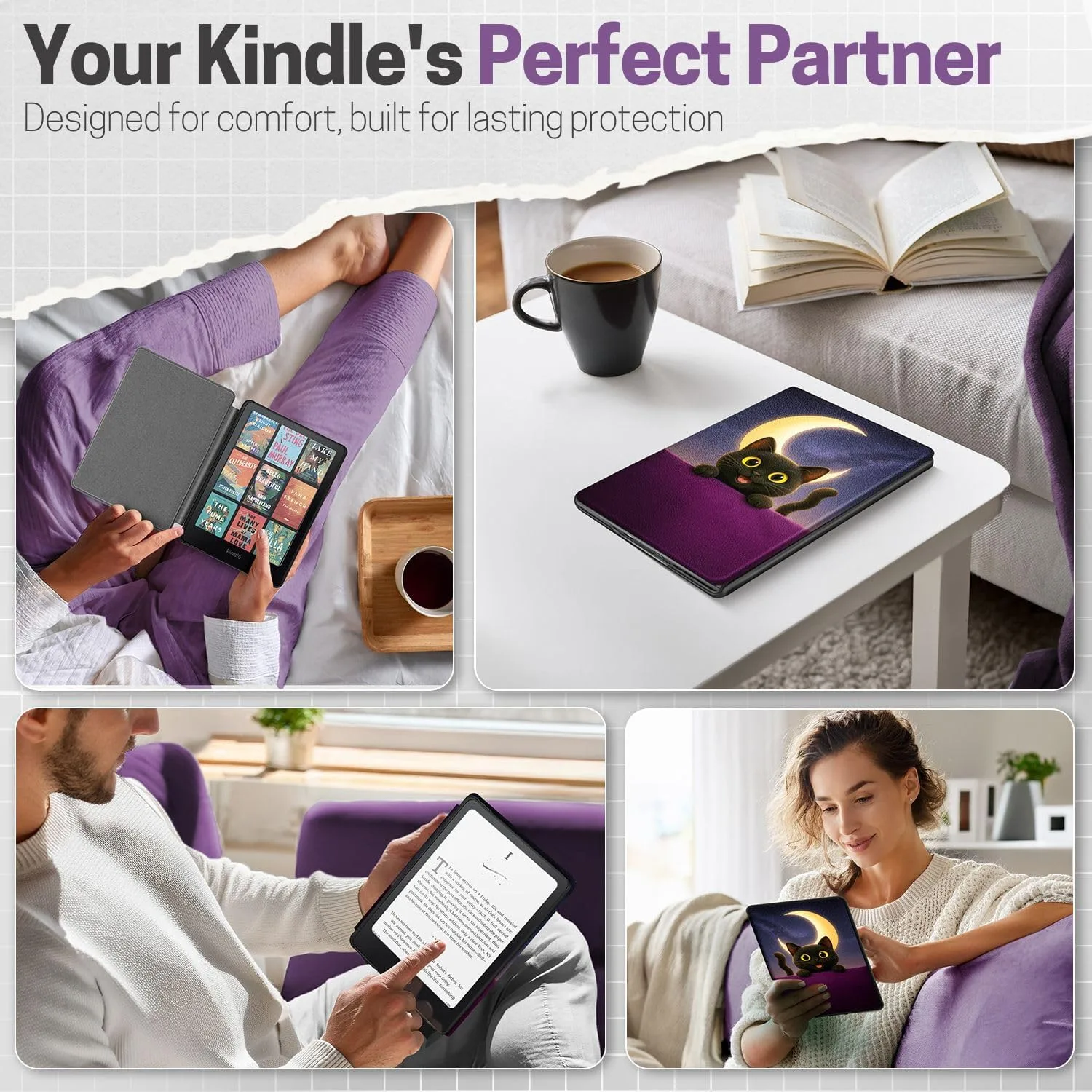 TNP Kindle Paperwhite 12th Gen Case, Colorsoft 7-Inch Cover, Cat Moon