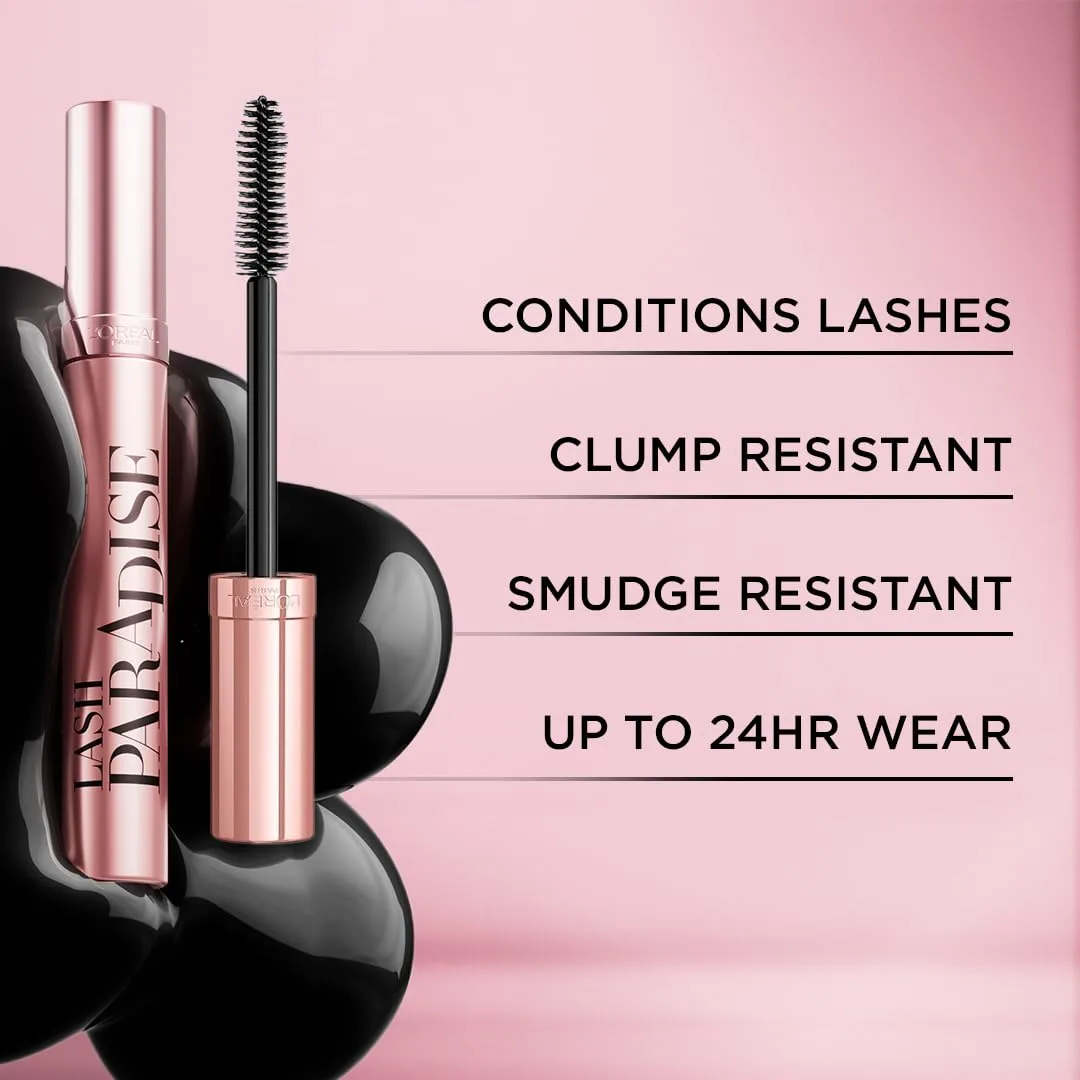 L'Oreal Paris Voluminous Lash Paradise Washable Mascara, Volumizing, Lengthening and Thickening Eye Makeup For Fuller-Looking Lashes, Blackest Black, 0.28 Fl Oz (Pack of 2) (Packaging May Vary)