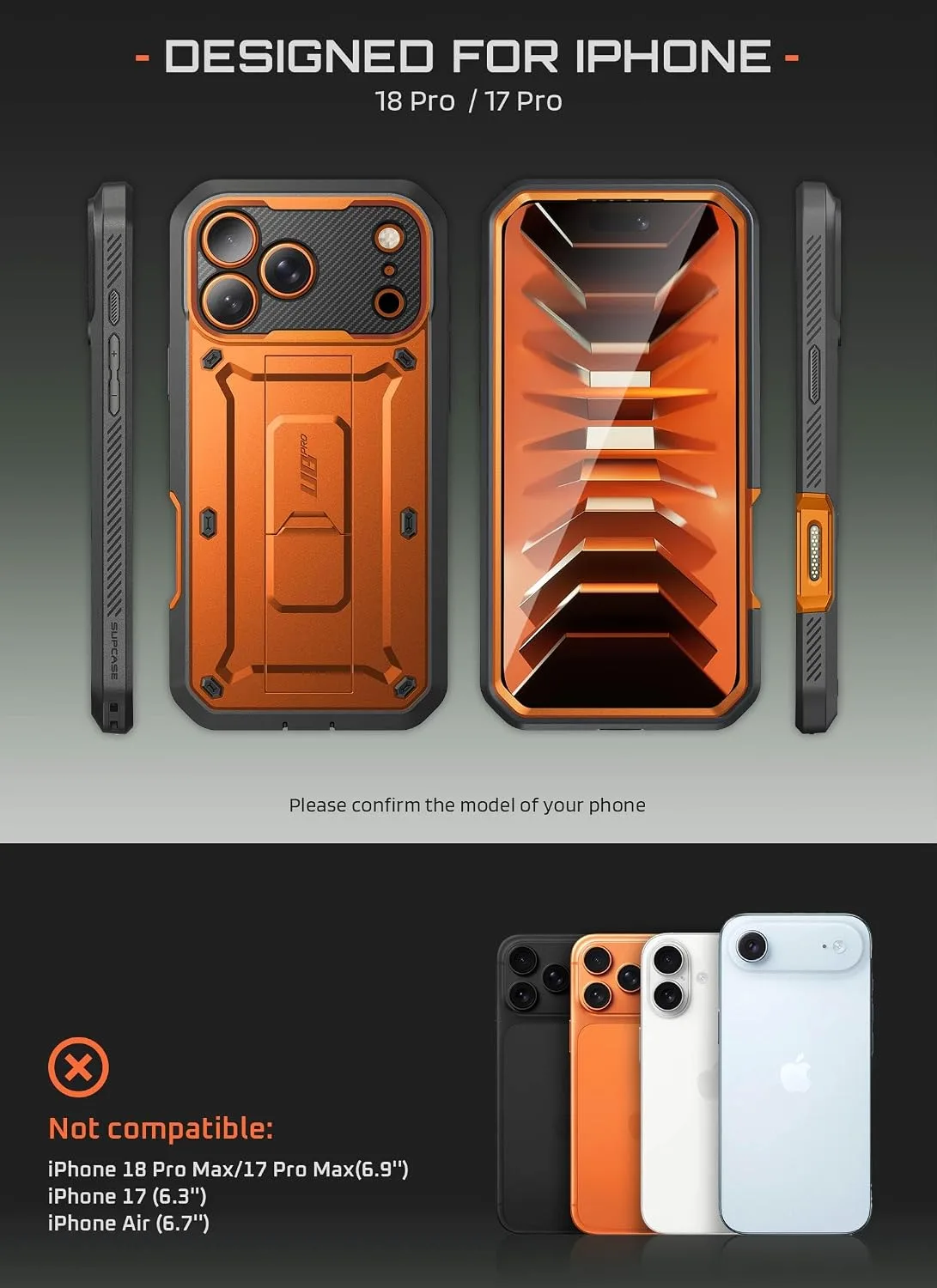 SUPCASE for iPhone 18 Pro Case / 17 Pro Case with Belt Clip, Coral
