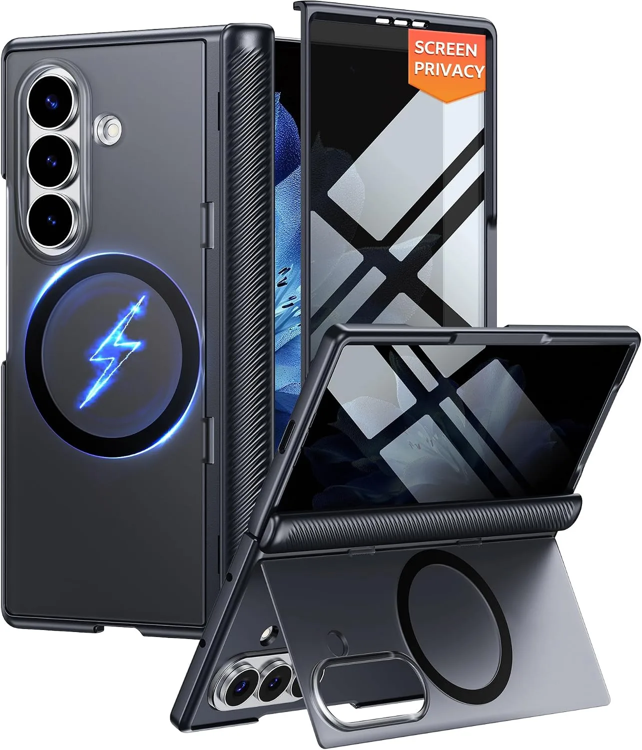 for Samsung Galaxy Z Fold 8 Ultra Case with Privacy Screen Protector, [Full Hinge Protection & Hidden Foldable Kickstand] Compatible with MagSafe, Matte Translucent Shockproof Cover, Black