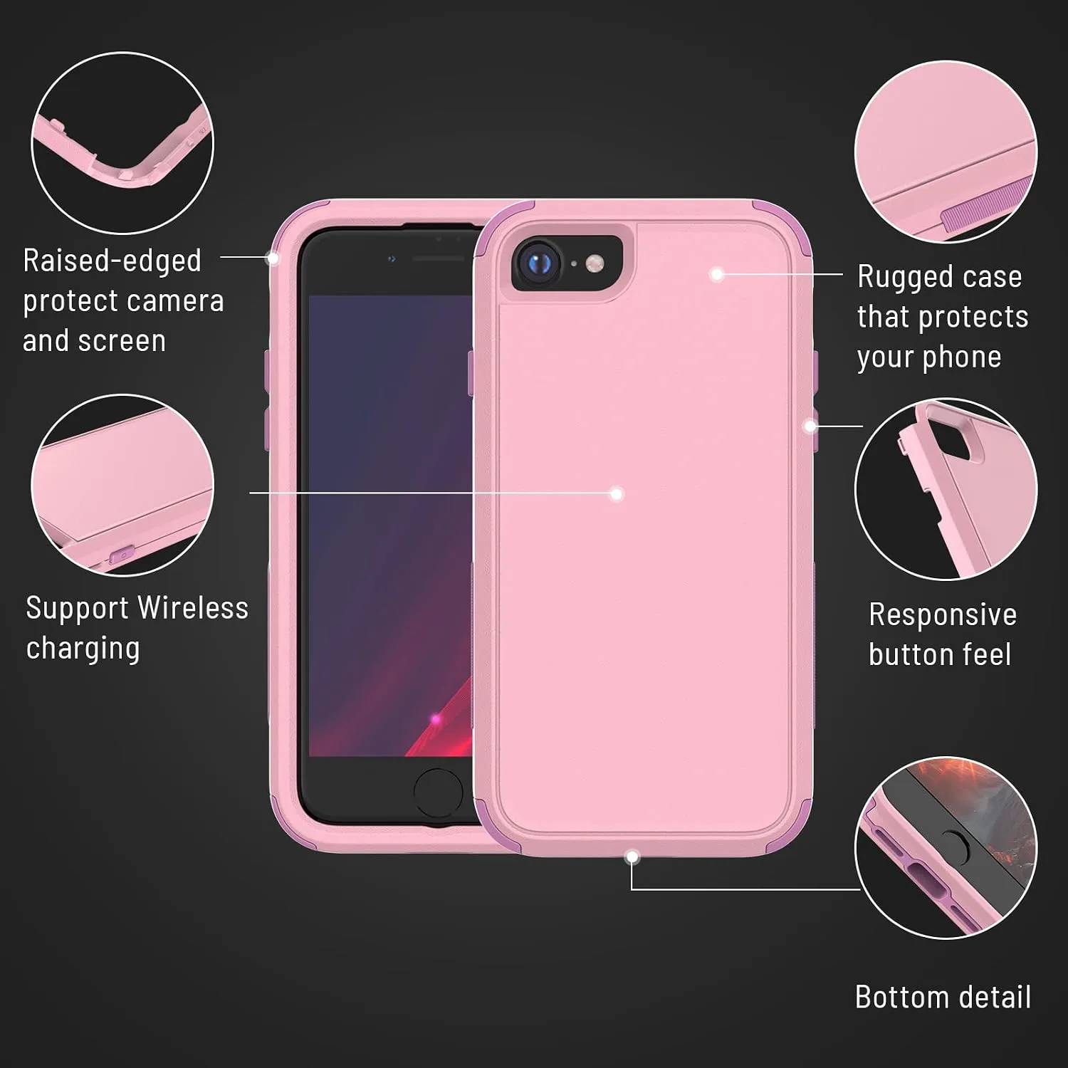 X-belmox Heavy Duty Phone Case for iPhone SE 3rd Generation Drop Proof Pink