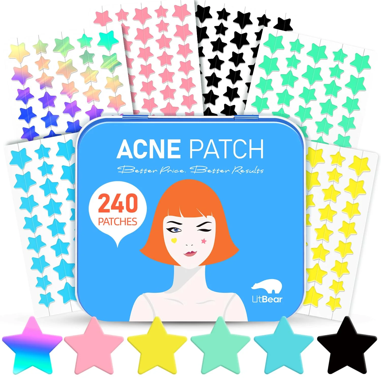 Parche para acné LitBear Hydrocolloid 240 unidades 6 colores con aceite de árbol de té