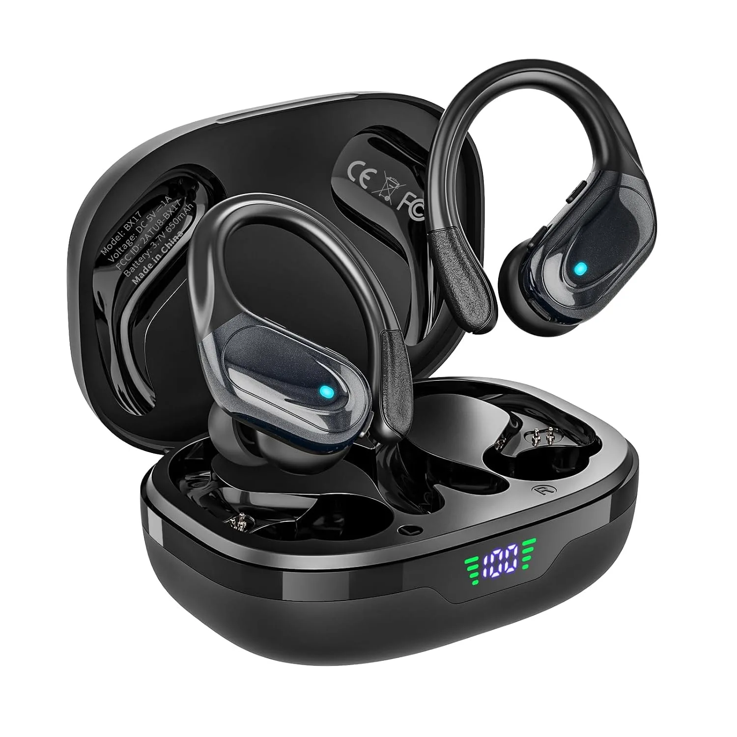 HAOYUYAN Wireless Earbuds, Sports Bluetooth Headphones, 80Hrs Playtime Ear Buds with LED Power Display, Noise Canceling Headset, IPX7 Waterproof Earphones for Workout/Running（Black）