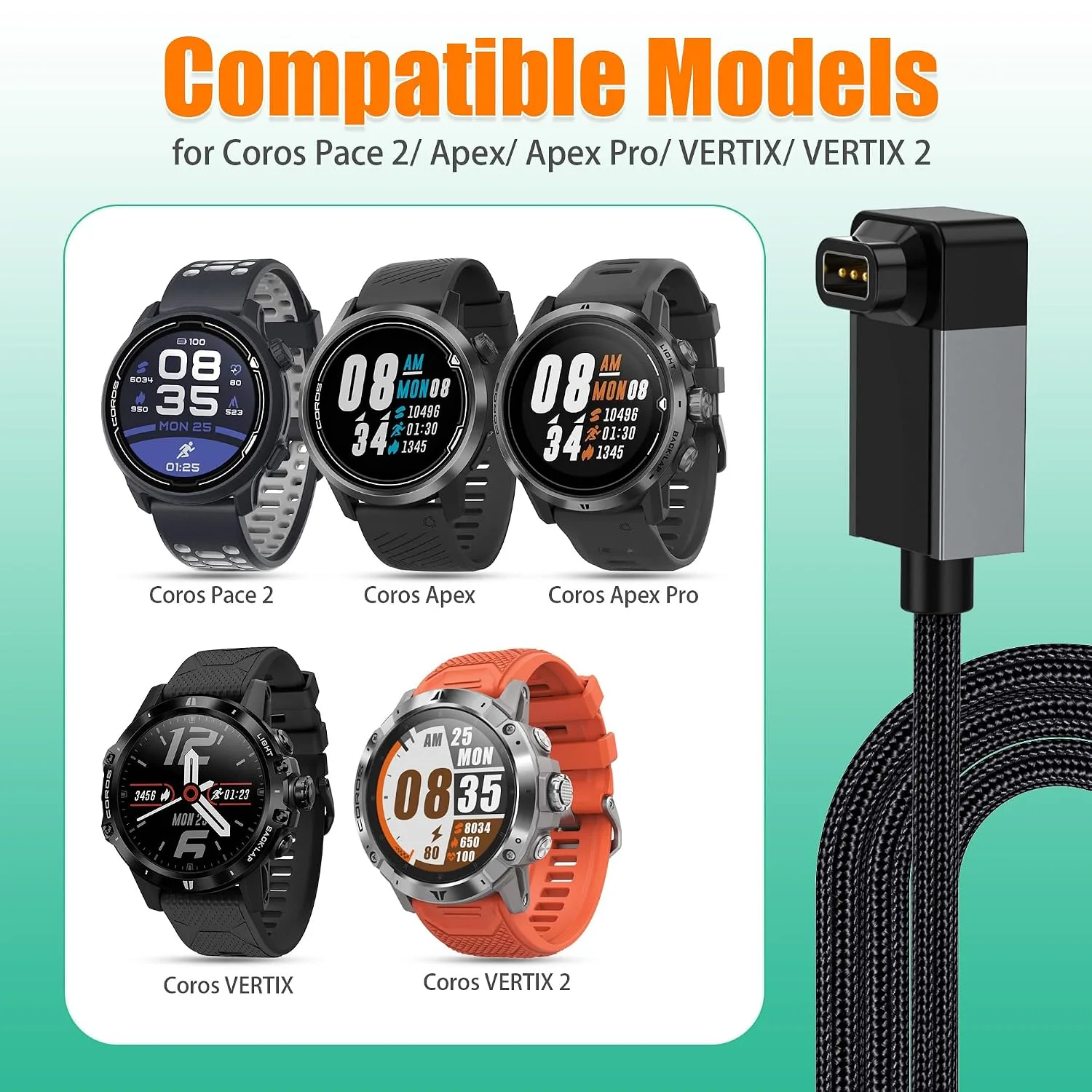 AGVEE 3.3ft Charger for Coros Smartwatch, L-Shape Right Angle