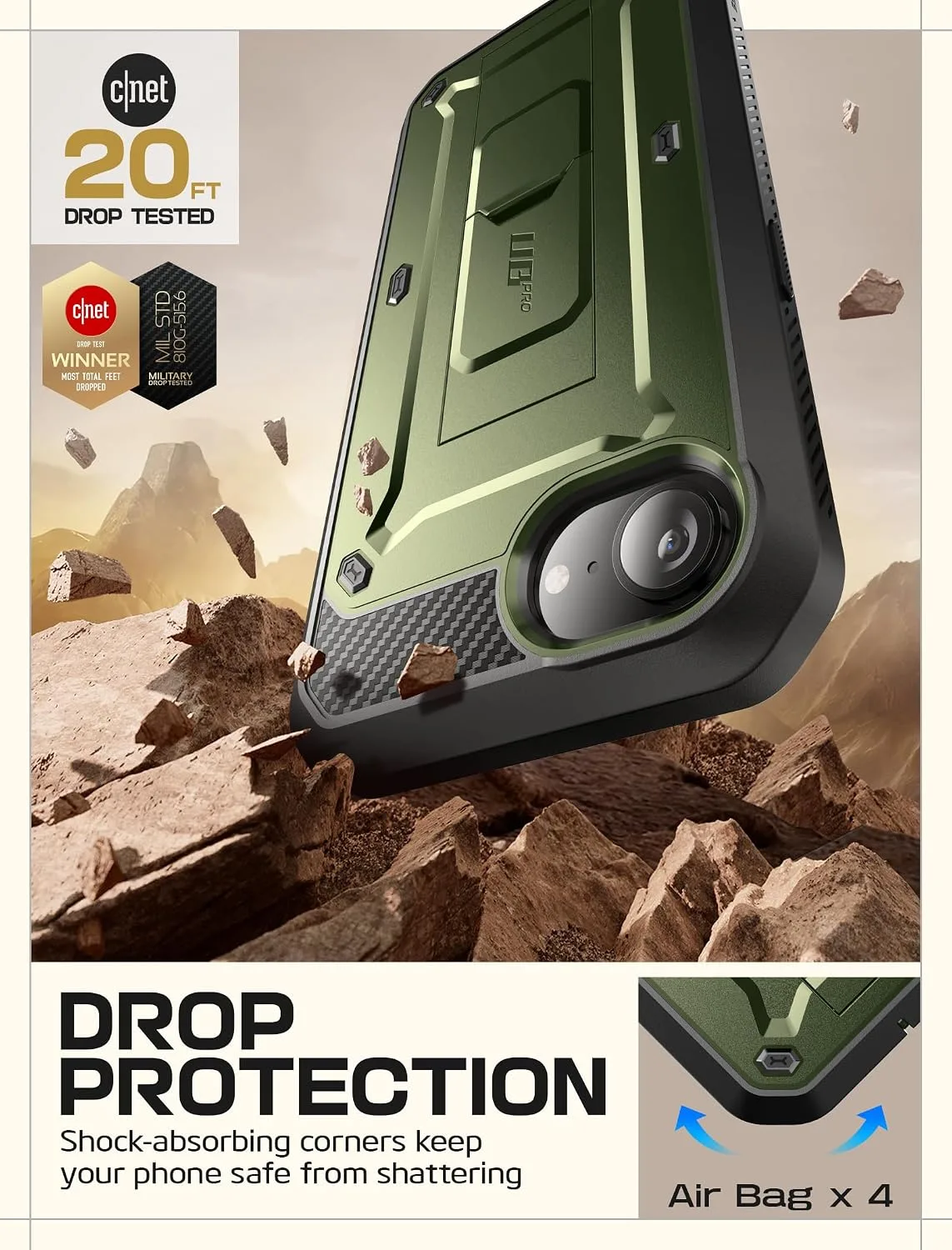SUPCASE for iPhone 17e/16e Case with Stand & Screen Protector, Green