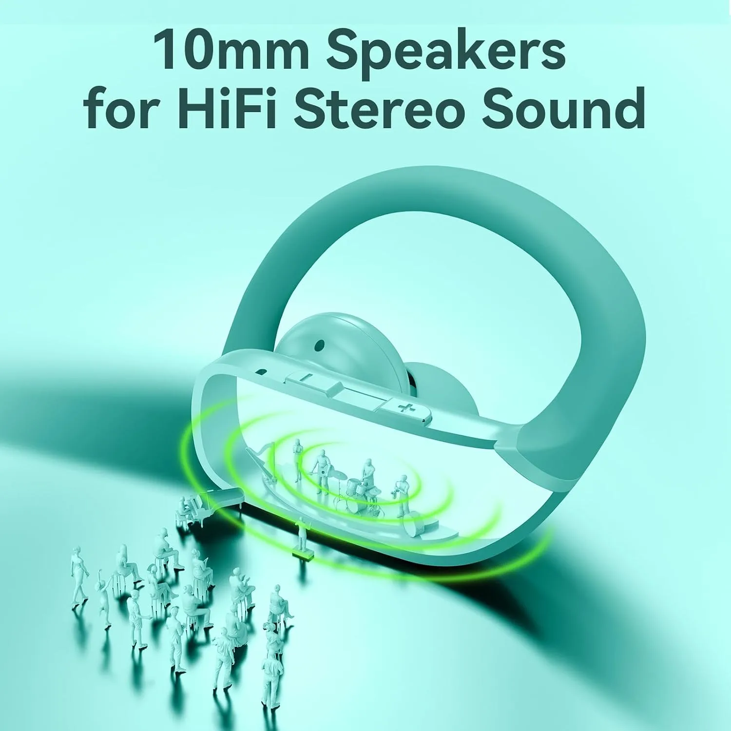 bmani Ear Buds Wireless Earbuds Bluetooth Headphones with 80H Playtime LED Display Case, Over-Ear Hook with Mic, Stereo Sound, Easy Button Controls, Sports Earphones for Running Workout Gym Mint Green