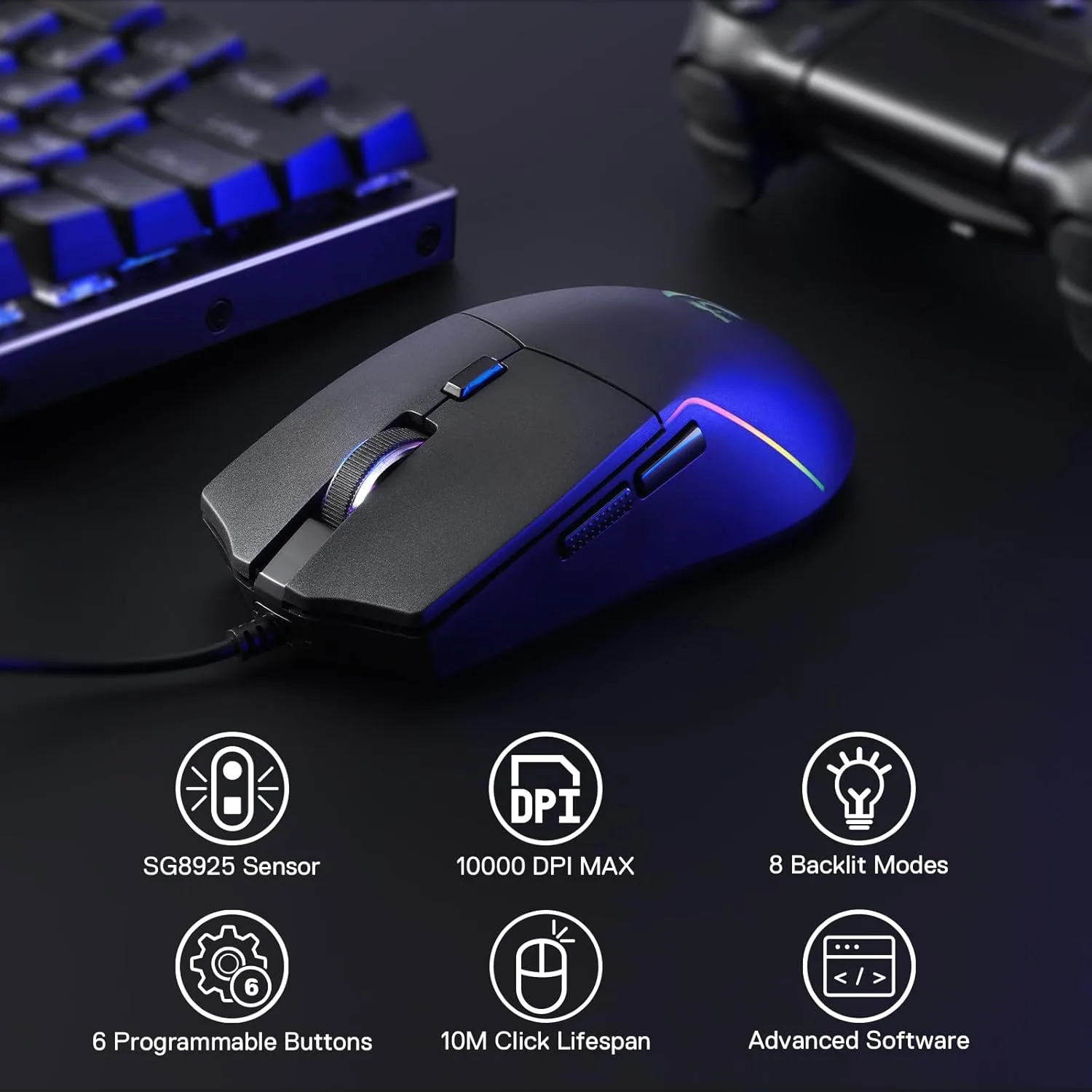 Redragon M730 Wired RGB Gaming Mouse 10K DPI Lightweight Remapping Keys
