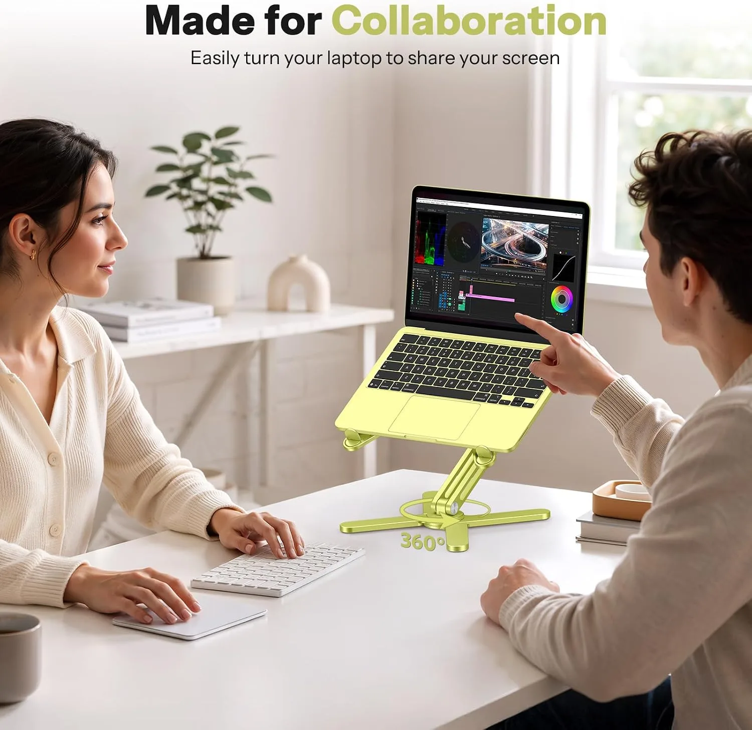OMOTON LA10 360° Rotating Laptop Stand Riser Foldable for Desk, Citron