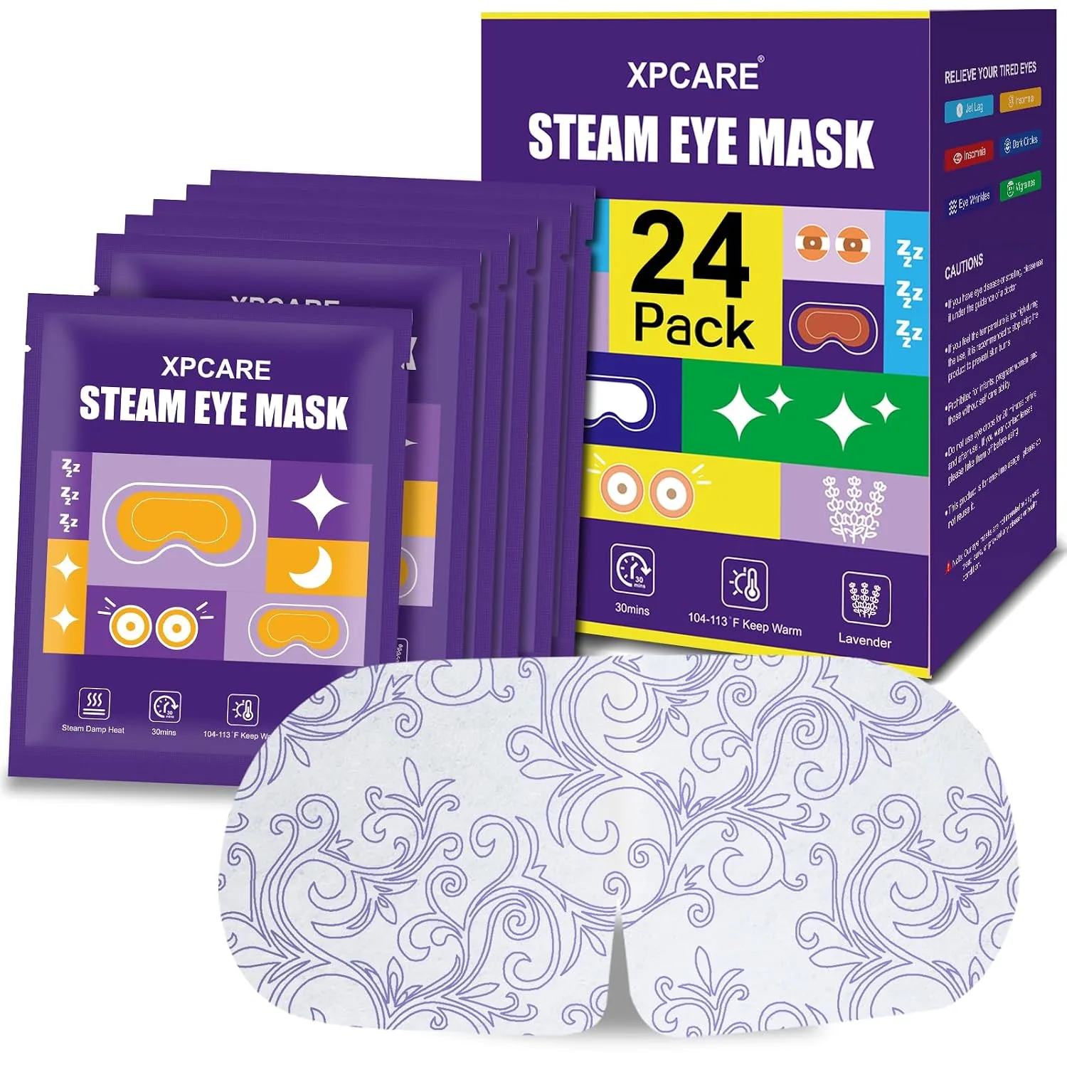 XPCARE 24 Pack Steam Eye Mask Disposable for Dry Eyes Cornea Care-Lavender