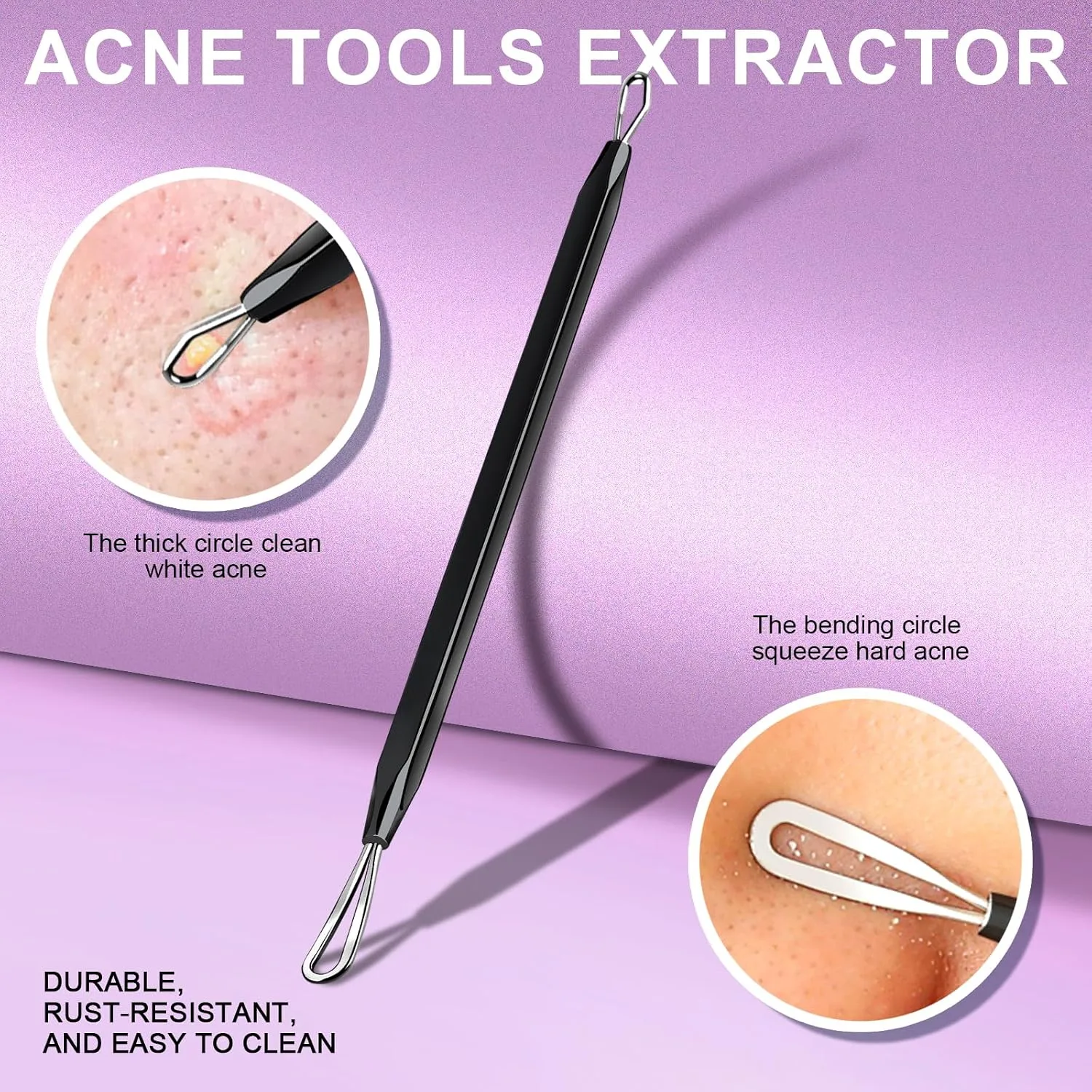 Teenitor Pimple Extractor Tool Comedone Extractor Acne Tool Blackhead Removal Tool 2-in-1 Pimple Popper Tool for Face and Nose Black