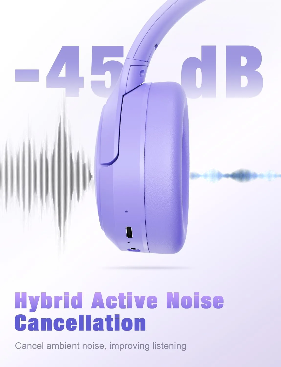 RUNOLIM Active Noise Cancelling Headphones, Wireless Bluetooth Over Ear