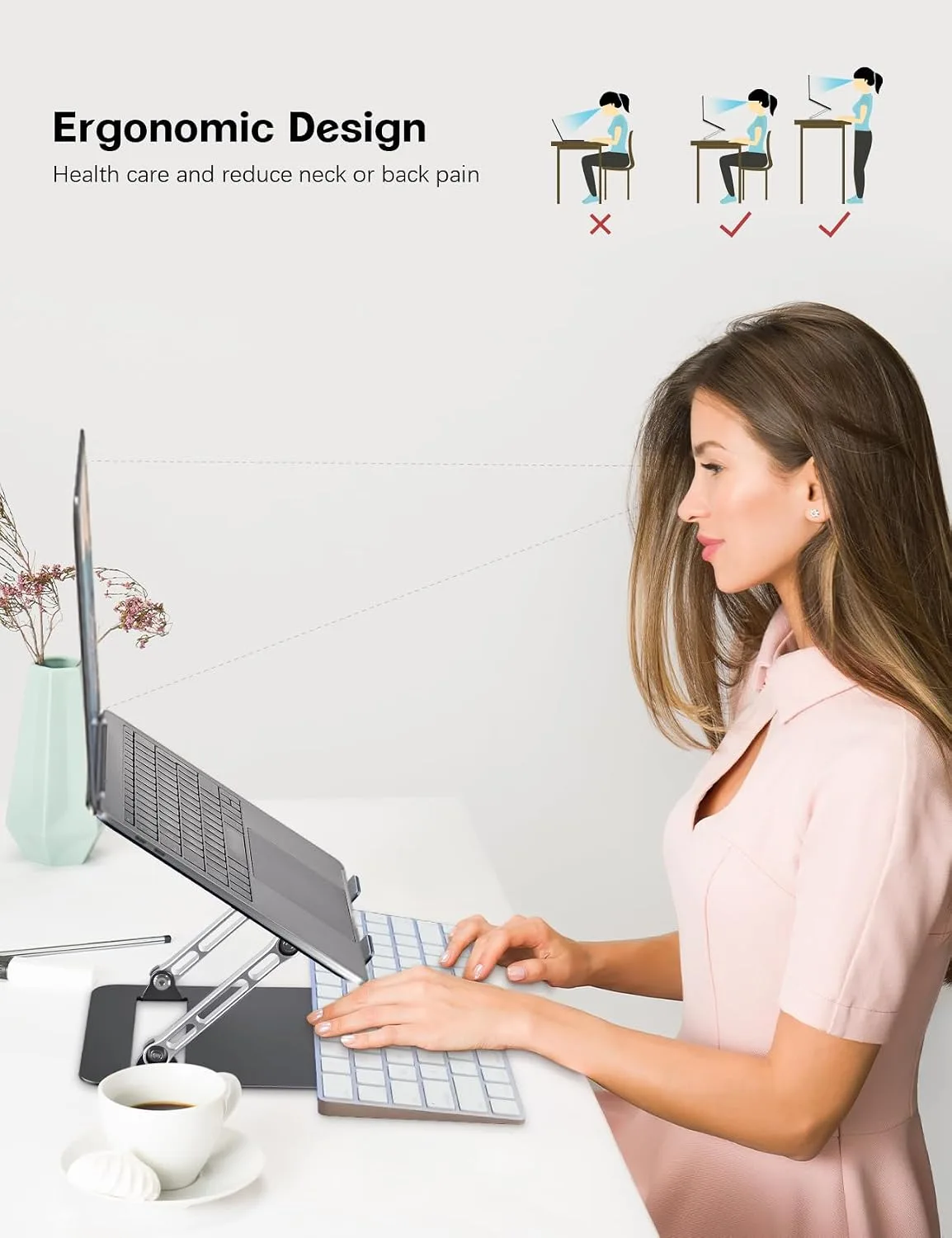 Aoviho Adjustable Laptop Stand for Desk,Portable Laptop Stand Holder and Riser,Foldable Aluminum Notebook Computer Stands for MacBook Air Pro HP Lenovo Dell Samsung, 10-15.6 inch (Navy-Silver-Black)