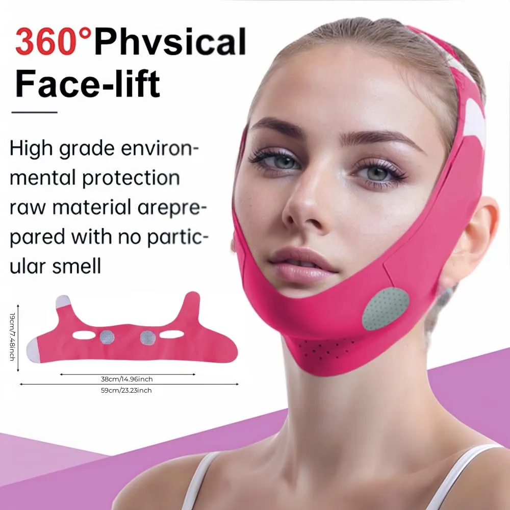 ROWMATE Graphene V-Line Mask Chin Up Mask V Shaped Face Mask Chin Strap for Sleeping,Jawline Shaper,Red,Medium