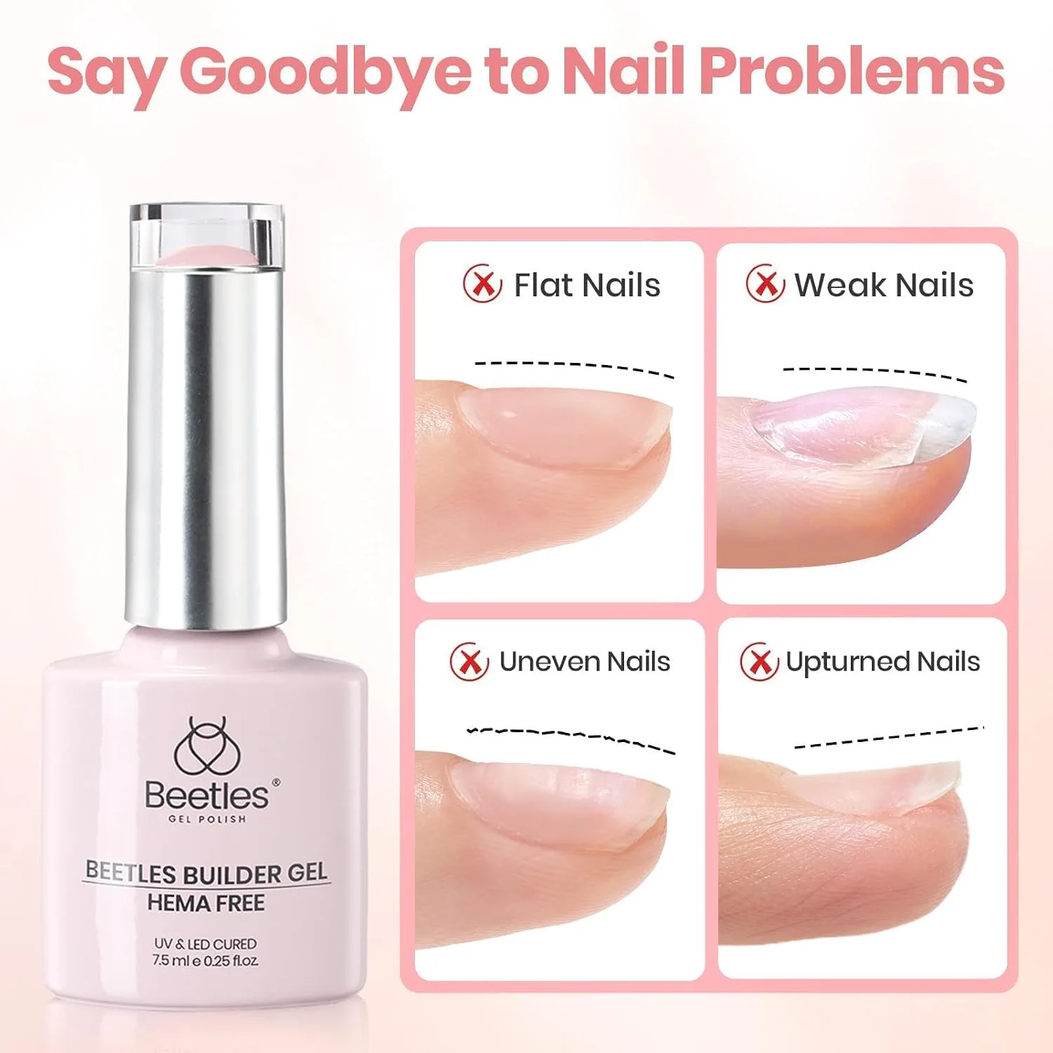 Beetles Builder Gel Nail Kit HEMA-FREE, 6 Colors Builder & Base Top Coat