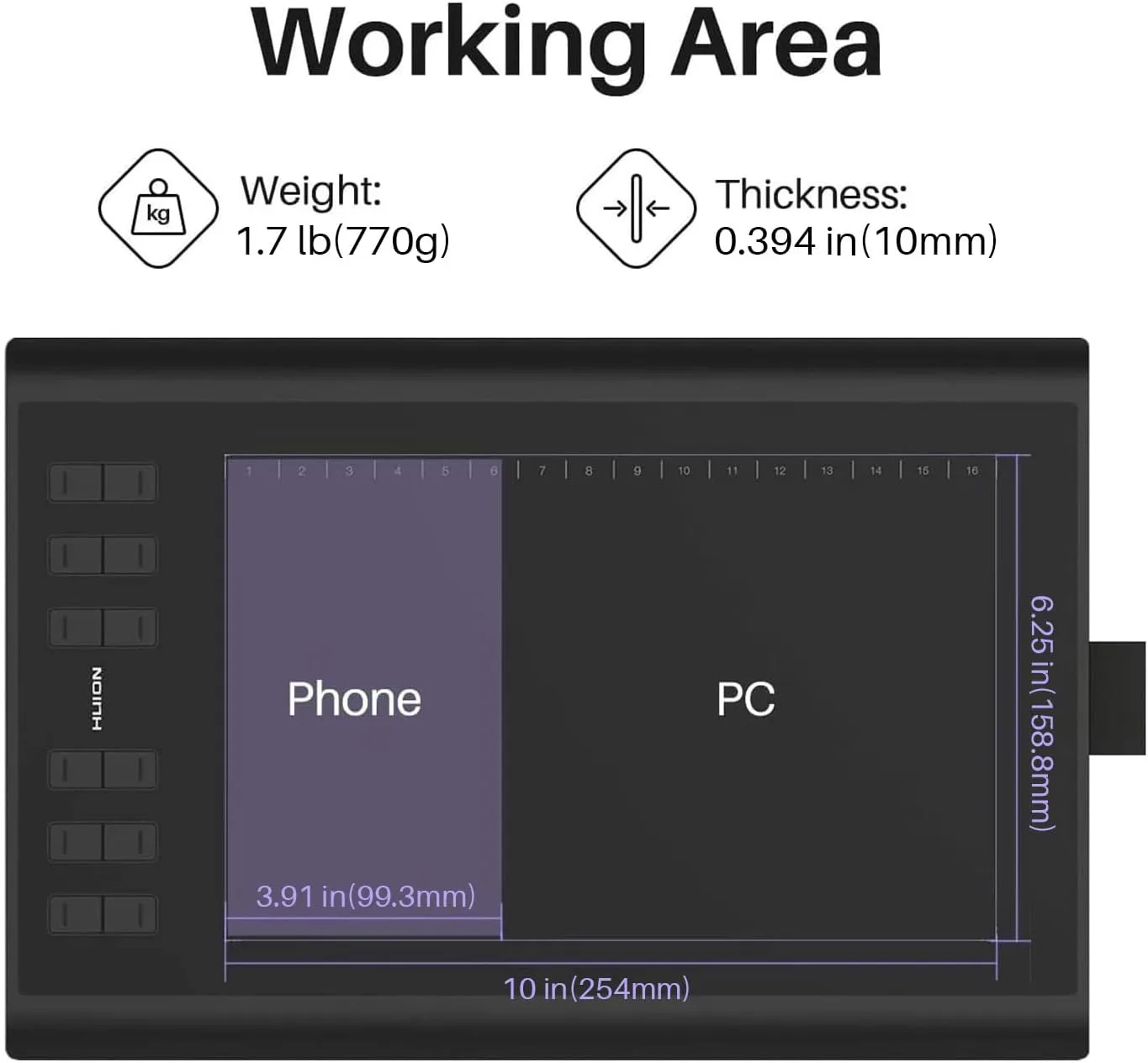 HUION Inspiroy H1060P Graphics Drawing Tablet, 10 x 6.25 in, 12+16 Hot Keys