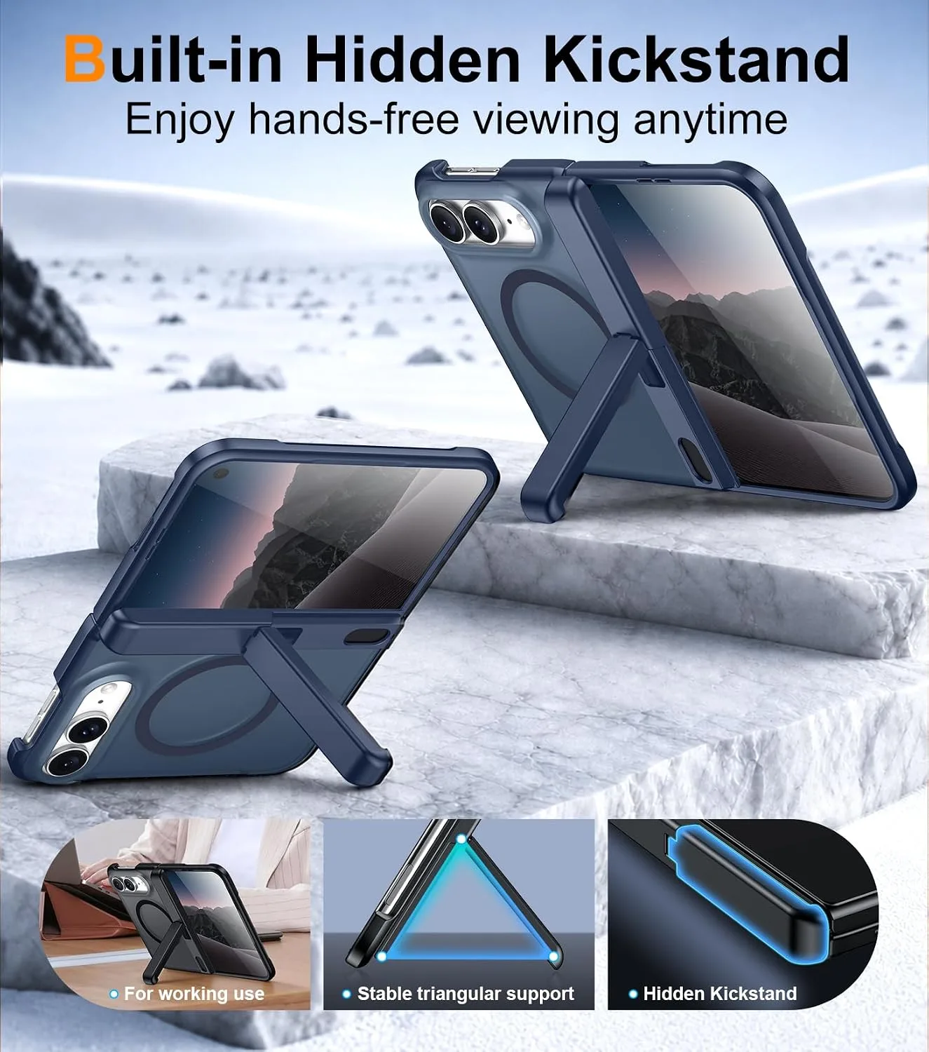 SPIDERCASE Magnetic for iPhone Duo Case, with Stand, Blue