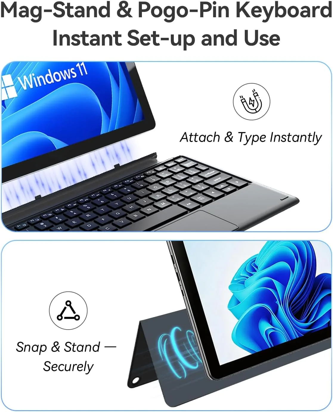 NewBook 10 10.1 inch 2-in-1 Laptop Tablet PC, Win 11 Compatible with Intel Pentium Gold 6500Y, 8GB RAM 256GB SSD, 1920x800 FHD Touchscreen, Micro HDMI/USB-C 3.2 with Magnetic Keyboard & Stand