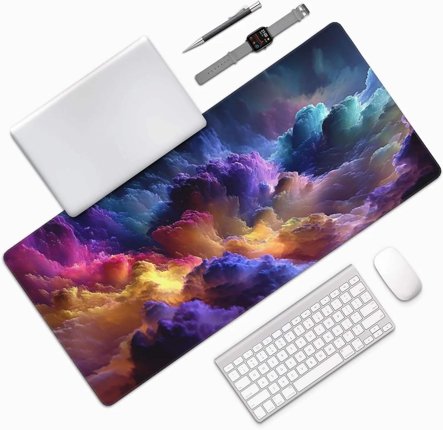 Extra Large Gaming Mouse Pad, Colorful Galaxy Cloud Design, Non-Slip Rubber Base, Washable, 35.4 x 15.7