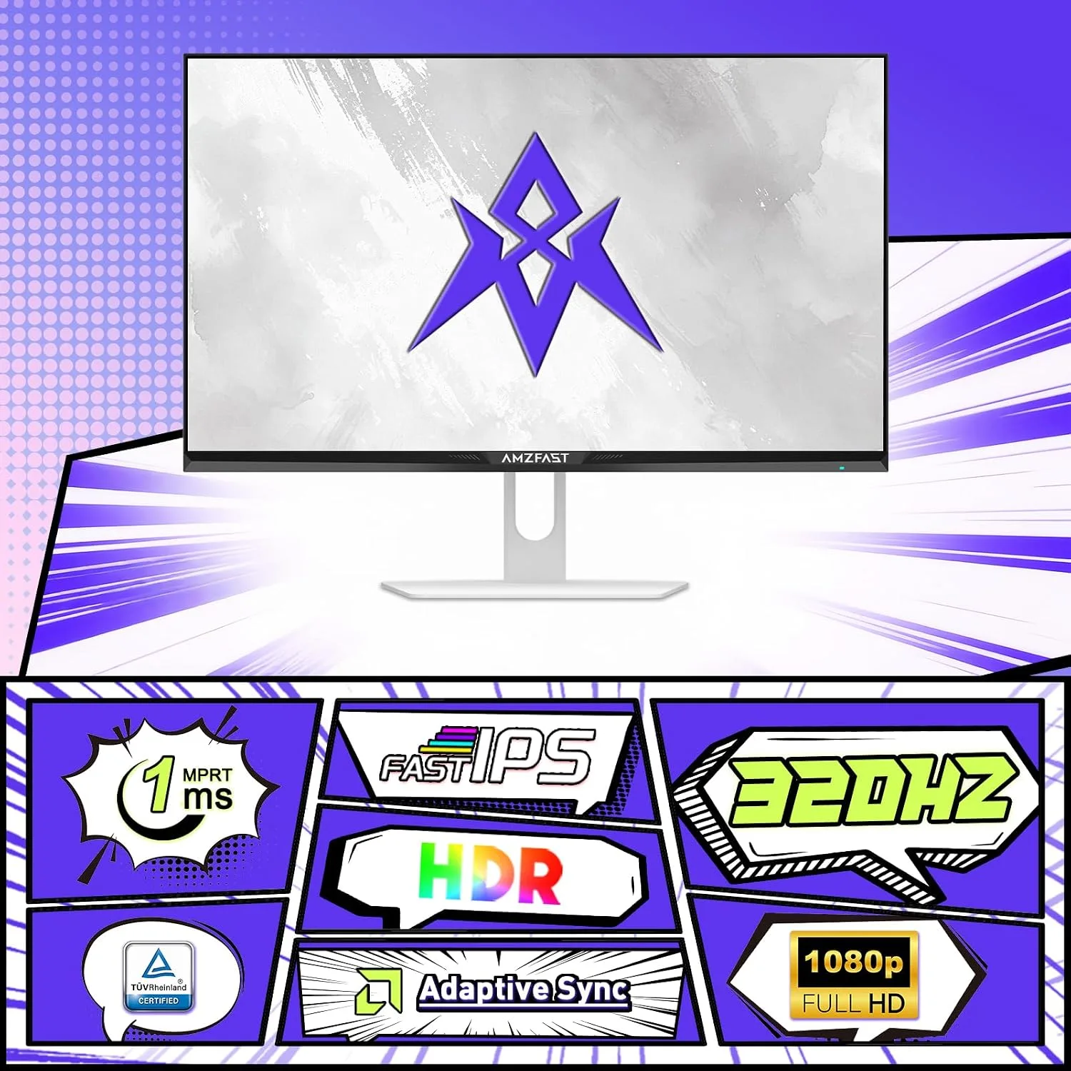 Amzfast 25 Inch White Gaming Monitor 320Hz/300Hz/240Hz, FHD 1080P 1ms Fast IPS Monitor, 12 Months Warranty (DP Cable) TÜV Rheinland Eye Care | AI Crosshair, Night Vision Function, AMZG25F6F