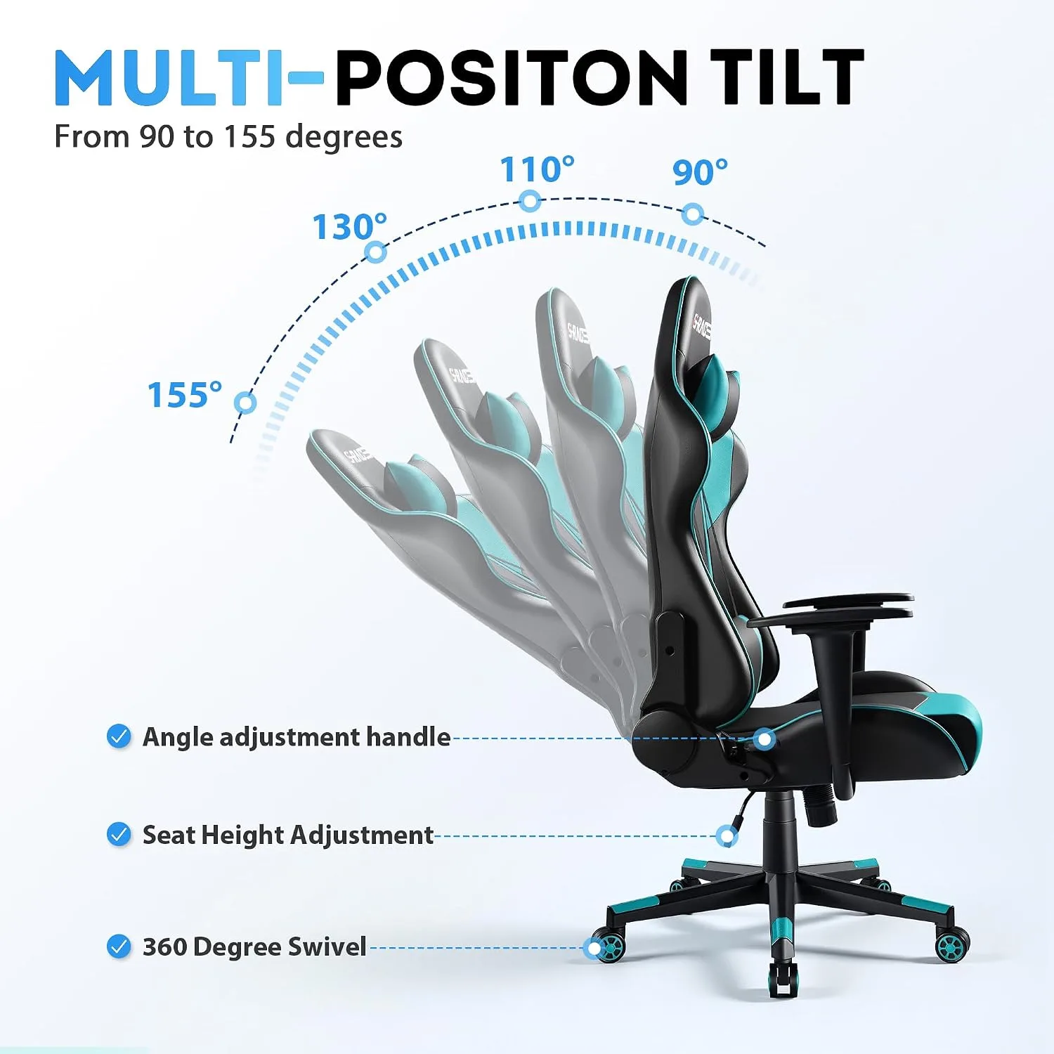 Homall Gaming Chair, Office Chair High Back Computer Chair Leather Desk Chair Racing Executive Ergonomic Adjustable Swivel Task Chair with Headrest and Lumbar Support(Cyan)