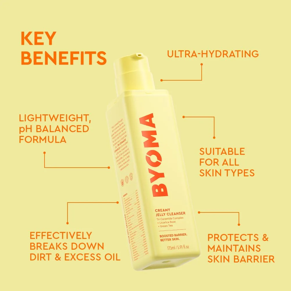 BYOMA Creamy Jelly Cleanser-Hydrating Facial Cleanser for Skin Barrier Repair-Tri-Ceramide Face Wash for Sensitive Skin&All-Skin Types-Gently Removes Makeup&Excess Oil-5.91 fl oz,(Pack of 2)