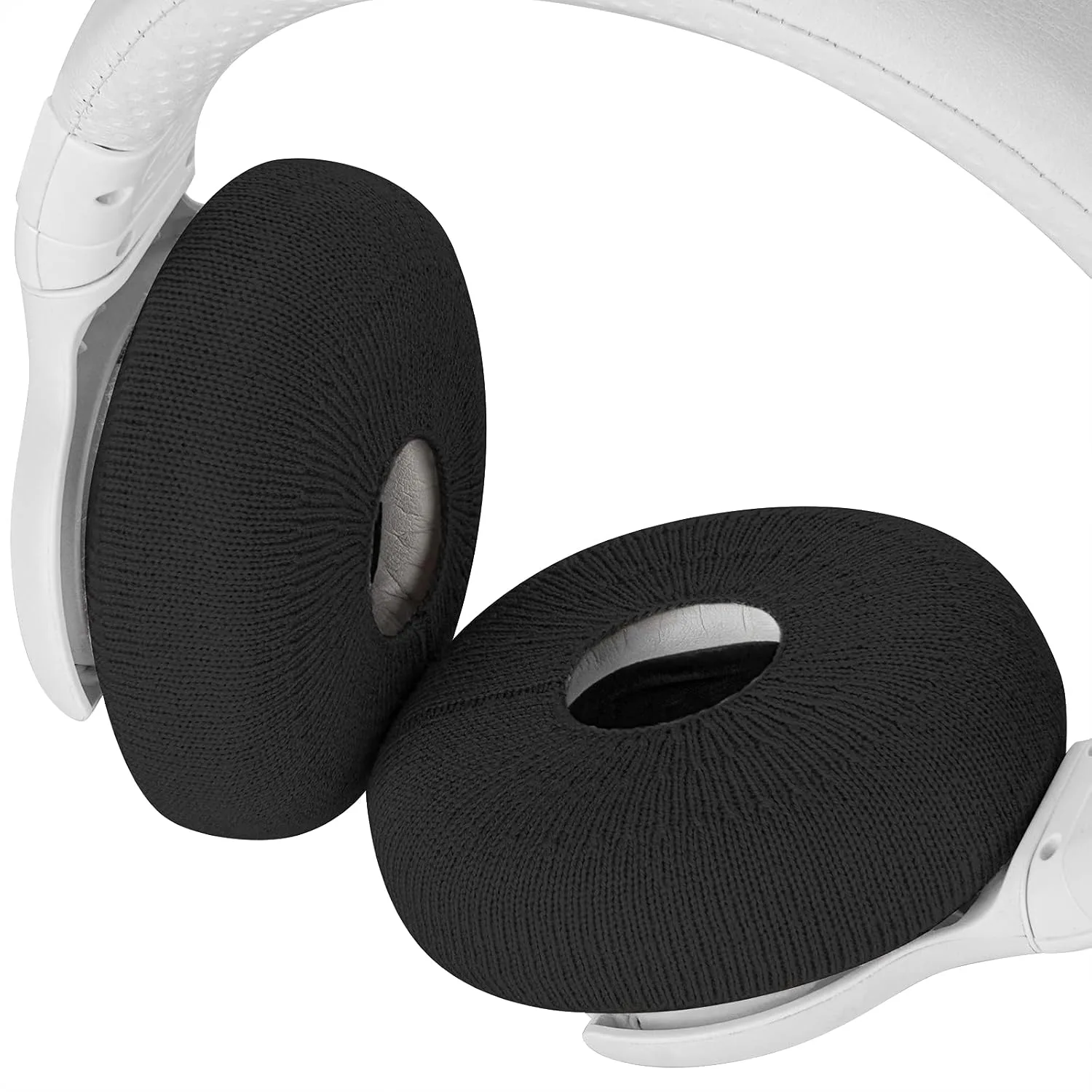 Geekria 2 Pairs Knit Headphones Ear Covers - Product Safety Certified - Washable & Stretchable Sanitary Earcup Protectors for On-Ear Headsets, Sweat Pads for Gym, Meeting (Size S/Black)