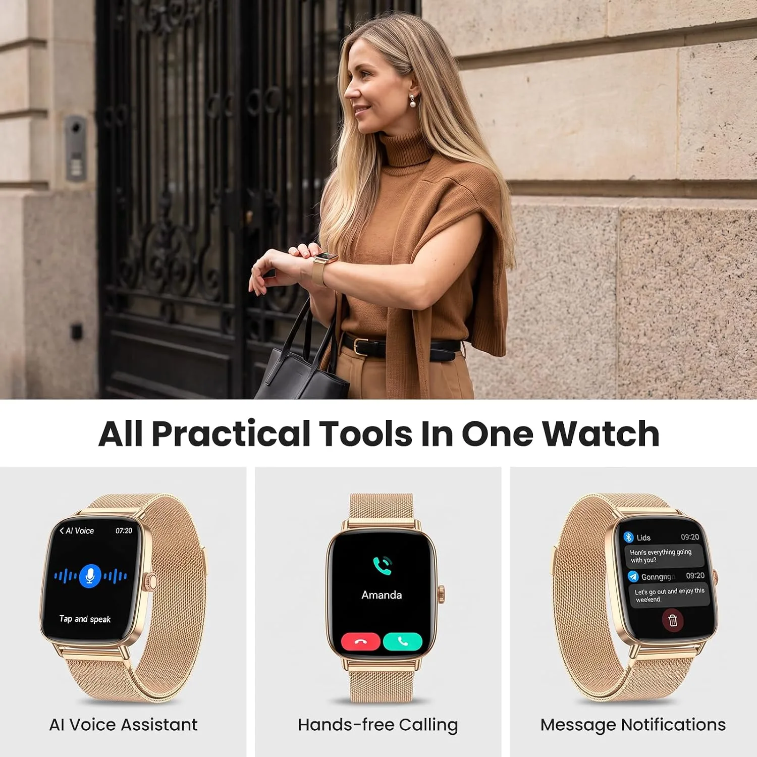 Smart Watch for Women, Health and Fitness Watch for iPhone/Android, Make Call and Message Notice, 24/7 Heart Rate/Sleep/SpO2 Tracker, 1.85" HD Smartwatch with 120 Sport Modes, IP68 Waterproof