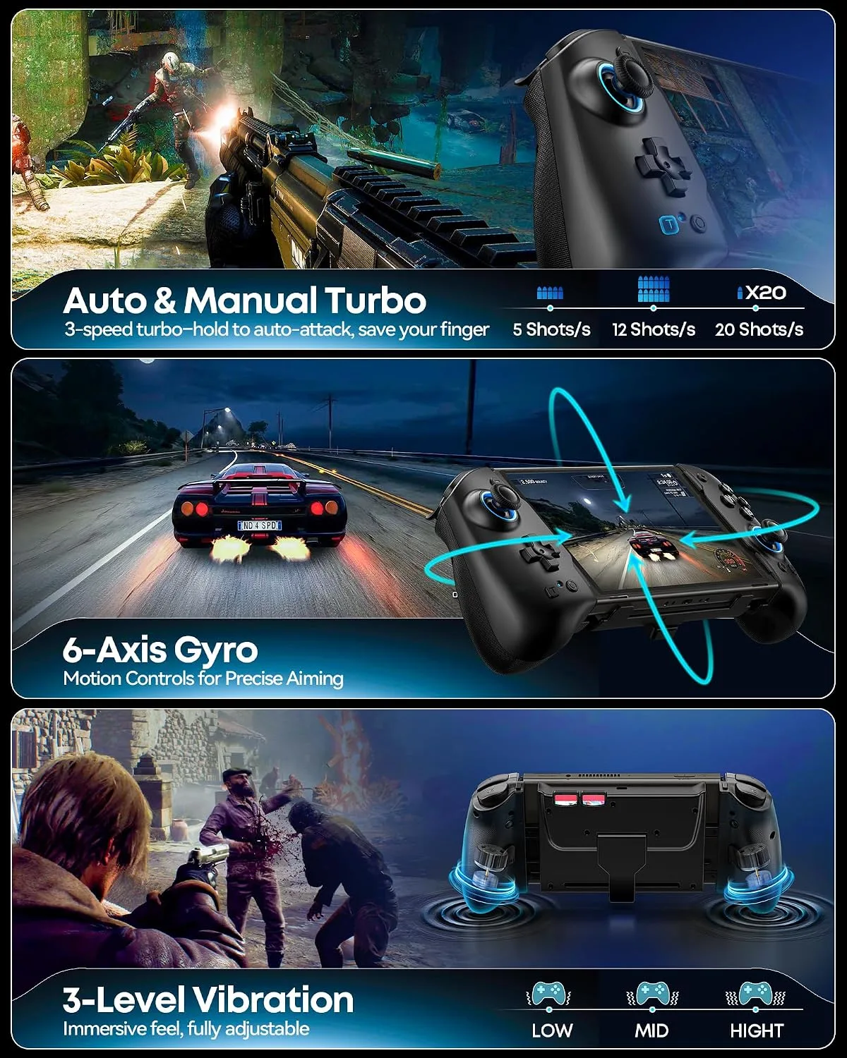 OIVO Switch 1/2 Controller for Original/OLED/Switch 2 Games Console, Stretchable Switch Handheld Joypad Ergonomic Grip for NS Pro Controller with RGB Lighting, TMR Joystick, Turbo, 4 Macro- Black