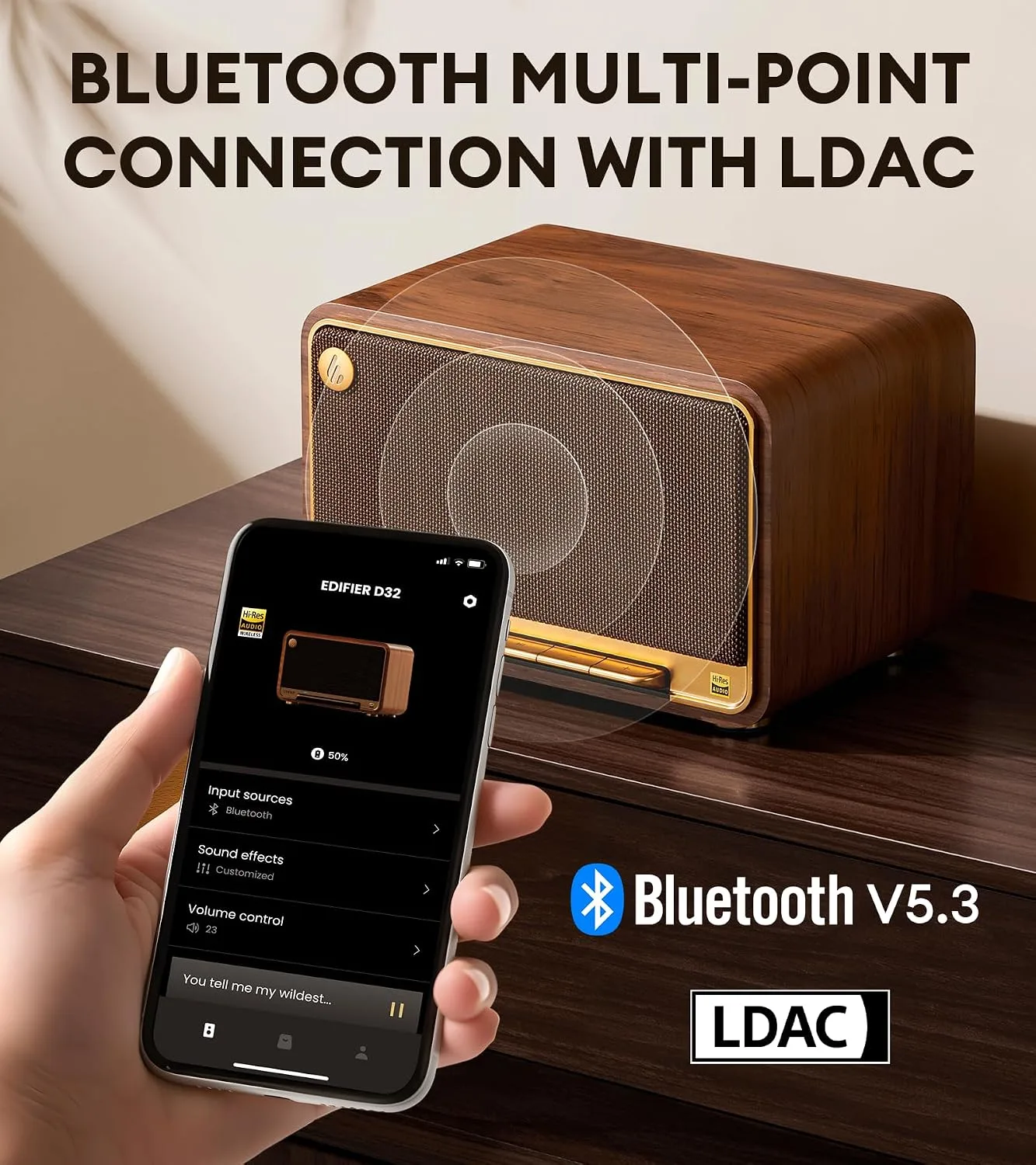 Edifier D32 Retro Wooden Tabletop Wireless Speaker AirPlay2, Brown