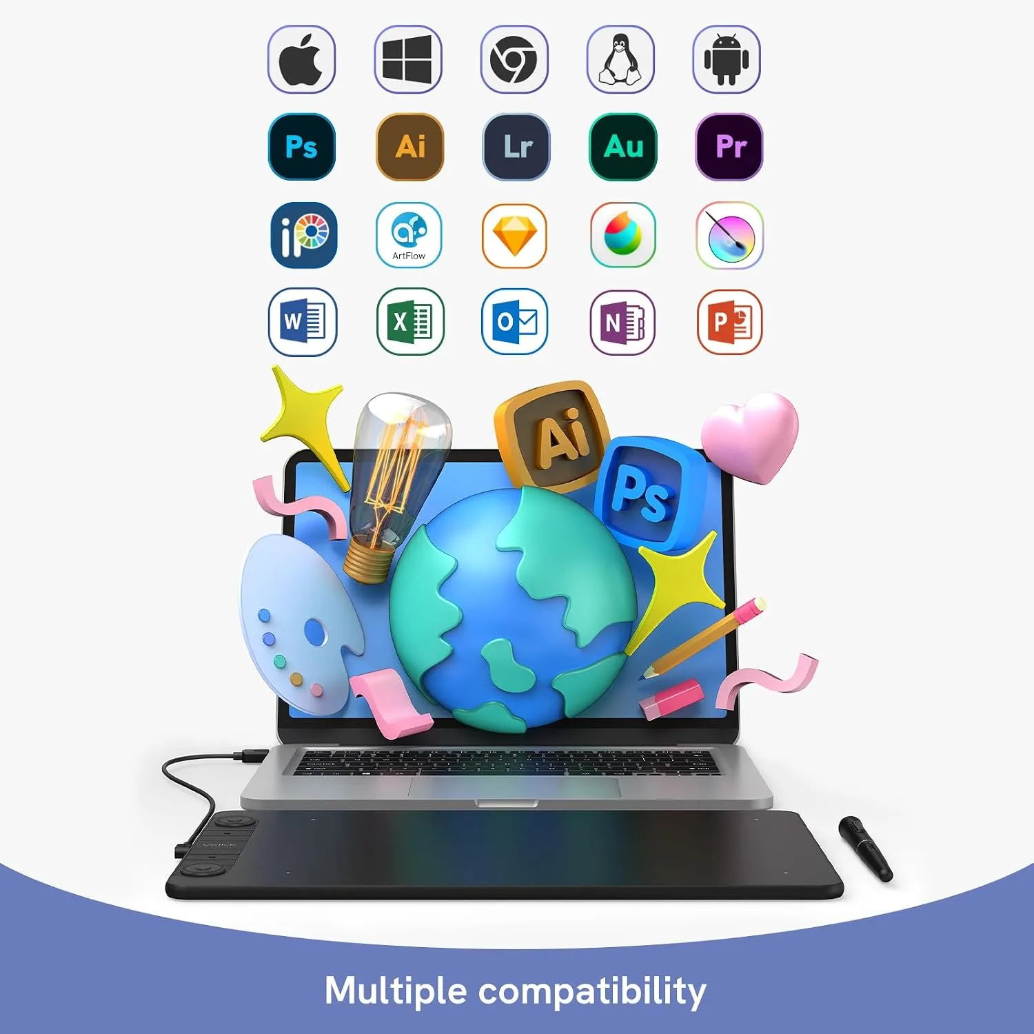 VEIKK VK1060PRO V2 Drawing Tablet, 10 x 6 Inch Graphics Pen Tablet with 8 Shortcut Keys, 8192 Levels Battery Free Supports Tilt Function, Work for Digital Art Drawing, Designing