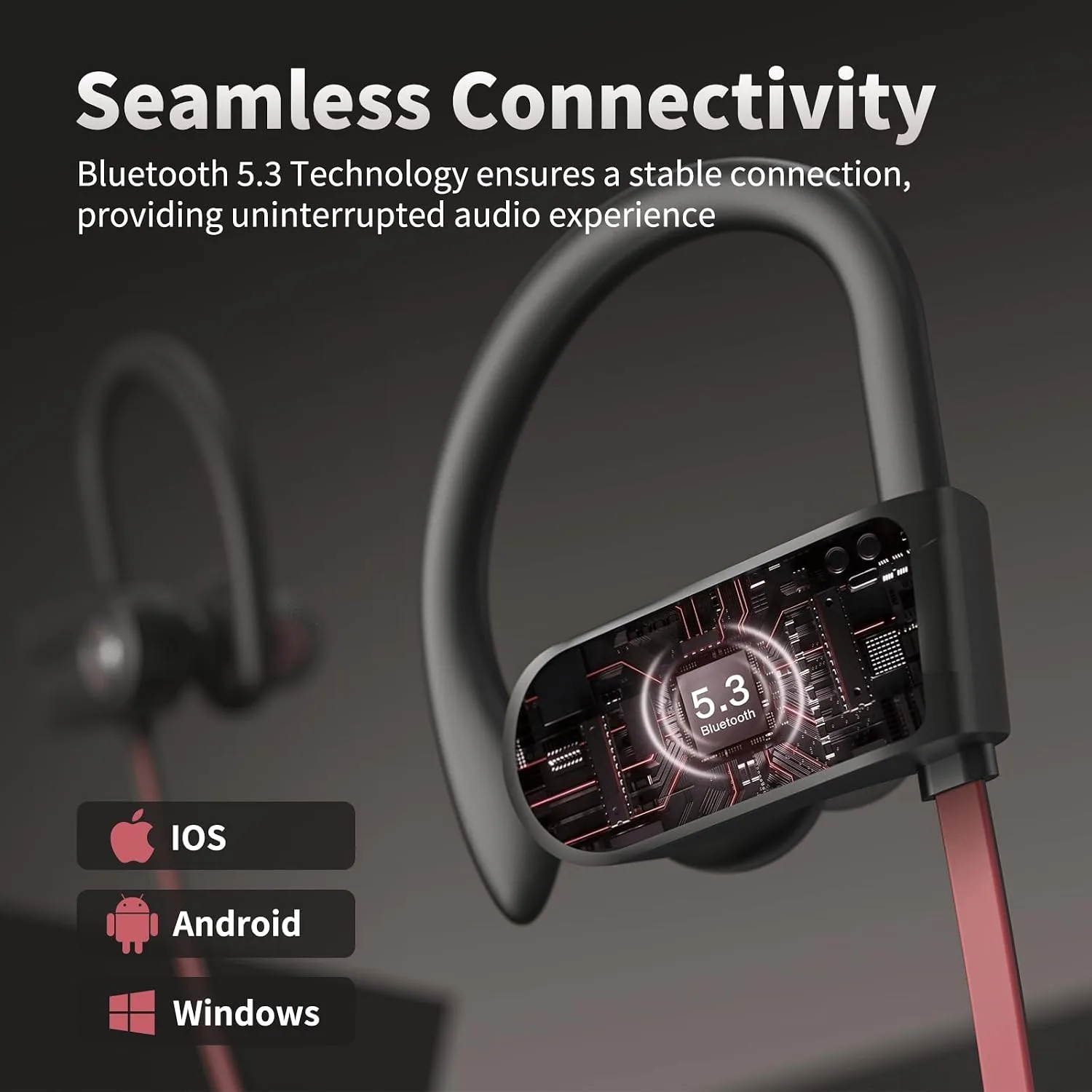 JOYWISE Wireless Bluetooth 5.3 Wireless Headphones with 16Hrs Long Playtime Stereo IPX7 Waterproof in-Ear Earphones, Noise Cancelling Headphones for Running, Black&Pink