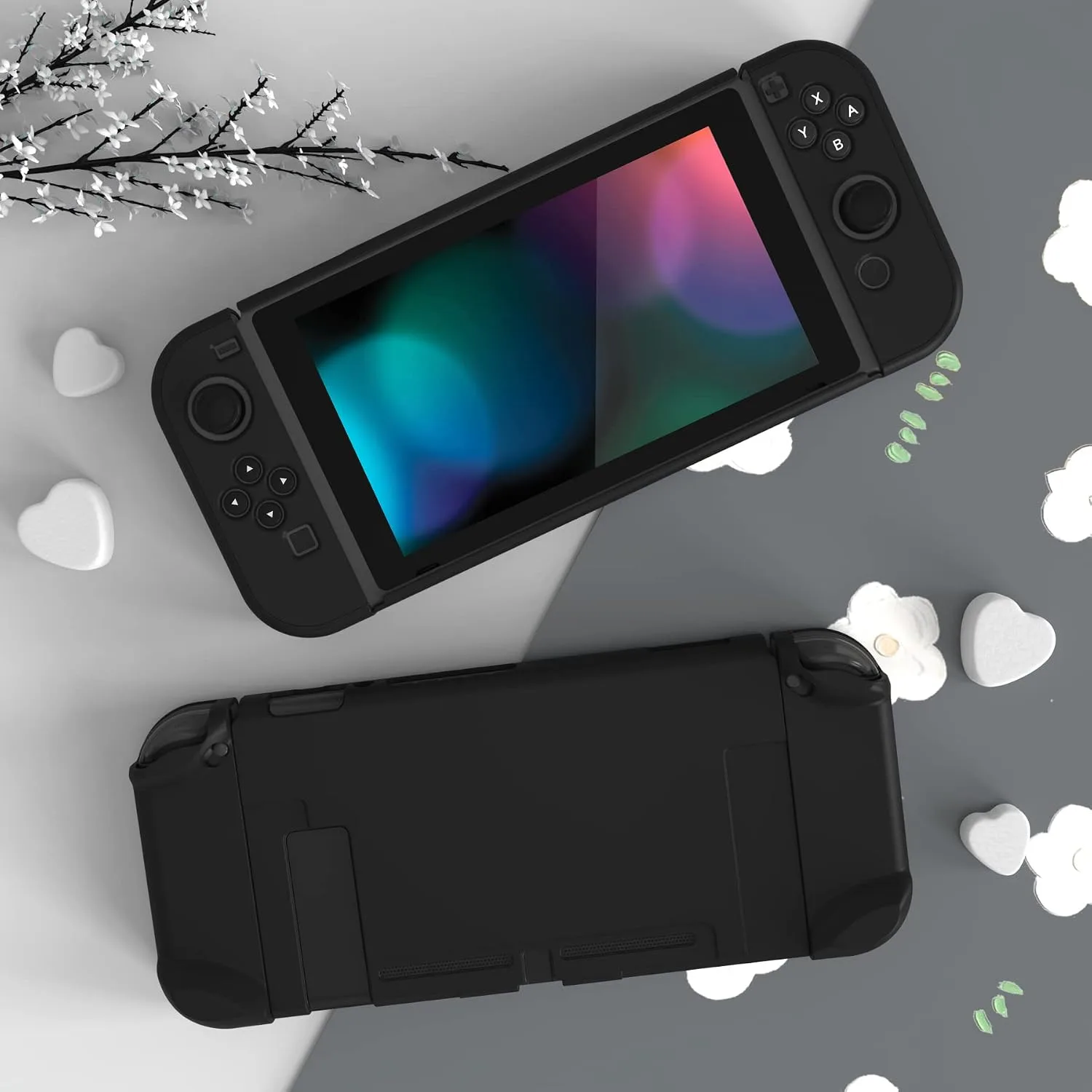 eXtremeRate PlayVital Back Cover for Nintendo Switch Console, Handheld Controller Separable Protector Hard Shell for NS Joycon,Dockable Protective Case for Nintendo Switch - Black (NOT for Switch 2)
