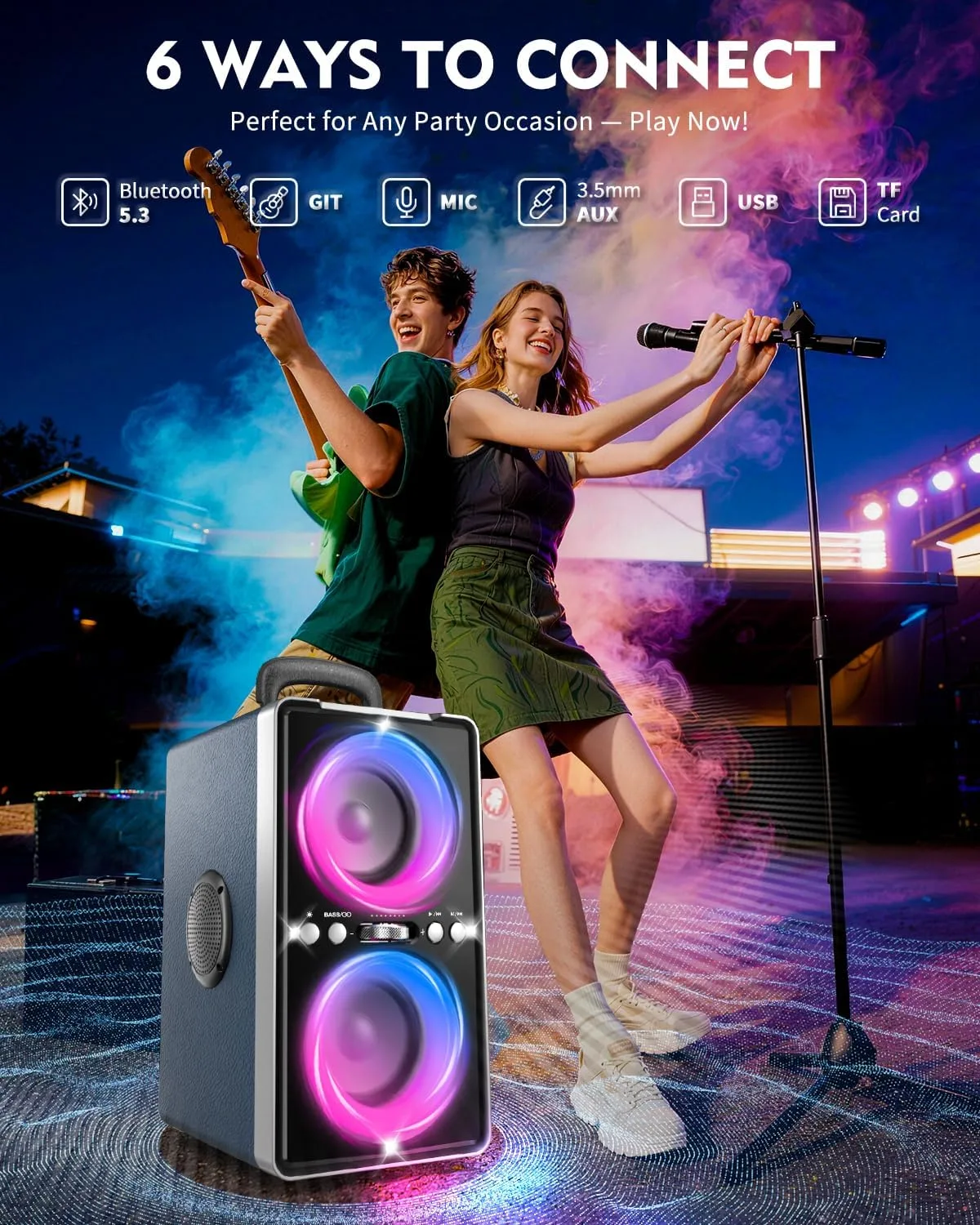 YIER Bluetooth Speaker, 240W Peak Loud Party Speakers with Deep Bass, Blue