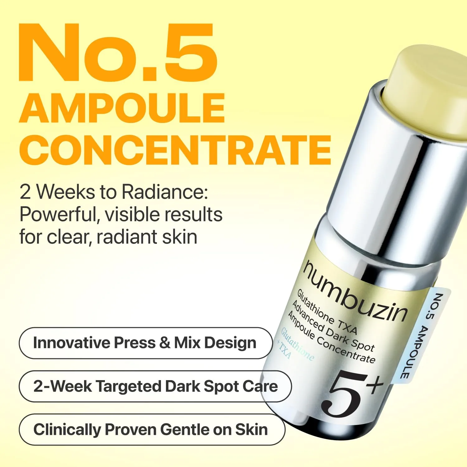 numbuzin No.5 Glutathione TXA Dark Spot Ampoule, Targeted Tone Care Concentrate for Dark Spots & Uneven Skin, Tranexamic Acid, Niacinamide, Vitamin Tree Water, Korean Skincare, 10.7g