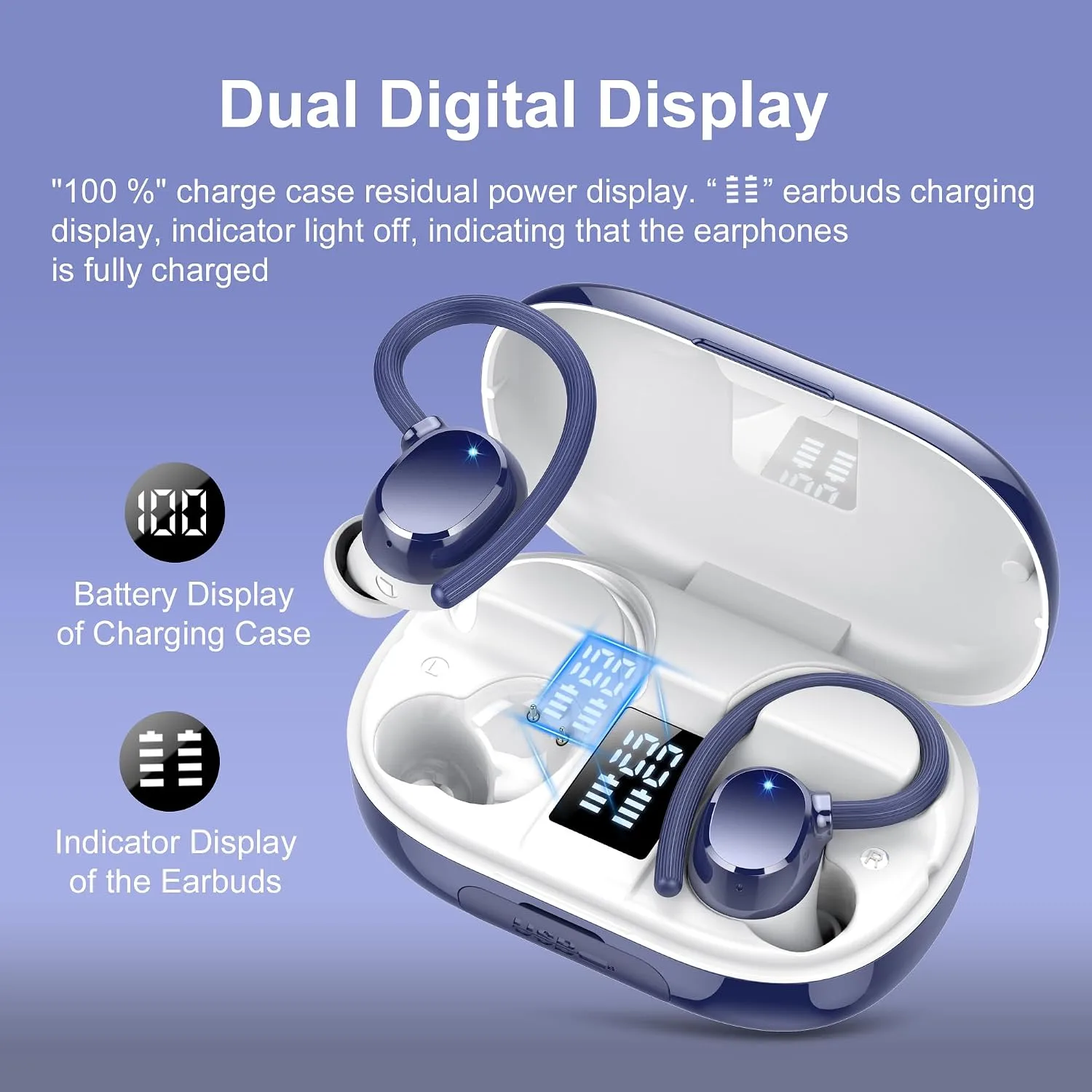 hadbleng Ear Buds Wireless Earbuds Bluetooth Headphones with 128H Playtime LED Digital Display Charging Case, Over-Ear Hook with Mic, Stereo Sound, IPX7 Waterproof Earphones for Workout/Running