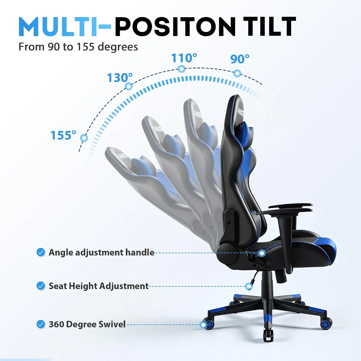 Homall Gaming Chair, Office Chair High Back Computer Chair Leather Desk Chair Racing Executive Ergonomic Adjustable Swivel Task Chair with Headrest and Lumbar Support(Blue)