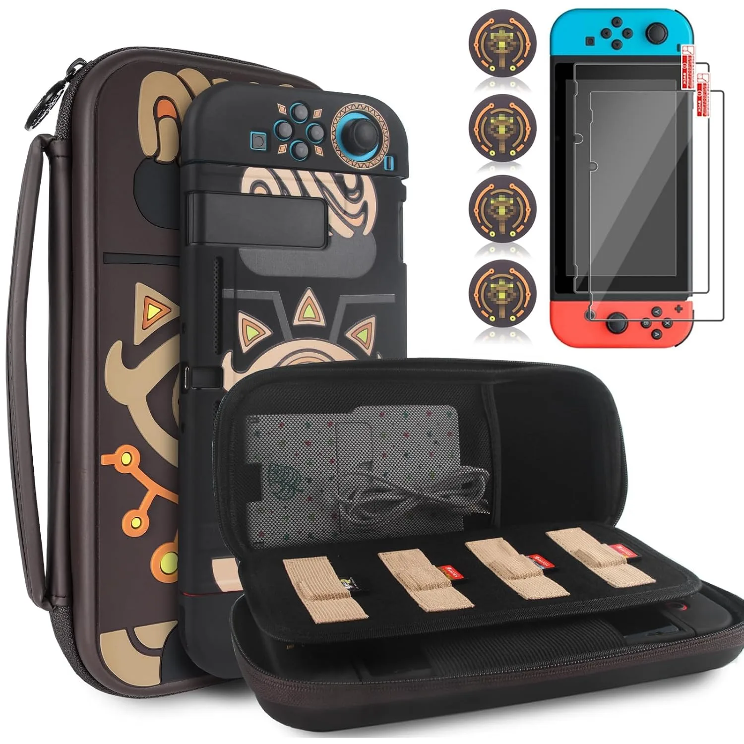 TIKOdirect Carrying Case for Switch OLED Model 2021 - Portable Travel Accessories With Soft Protective Case, Screen Protectors and 4 Thumb Grip Caps, Green