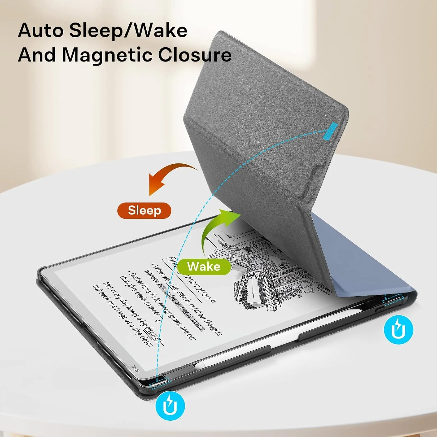 CoBak Case for 11" Kindle Scribe 3rd Generation 2025, Kindle Scribe Colorsoft with Two Viewing Angles - All New PU Leather Cover with Auto Sleep Wake, Pen Holder. Cloudy Blue