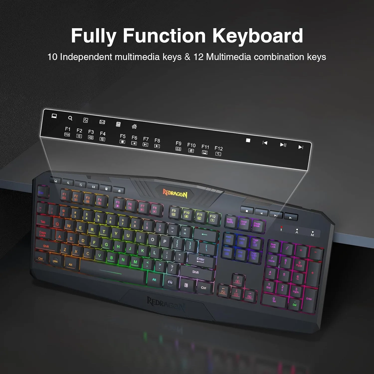 Redragon K503 Wireless Gaming Keyboard, 3-Mode (2.4G/BT/USB), RGB LED Backlit, Multimedia Keys, Fully Programmable Silent Membrane Keyboard with Wrist Rest for Windows PC Games (Black)