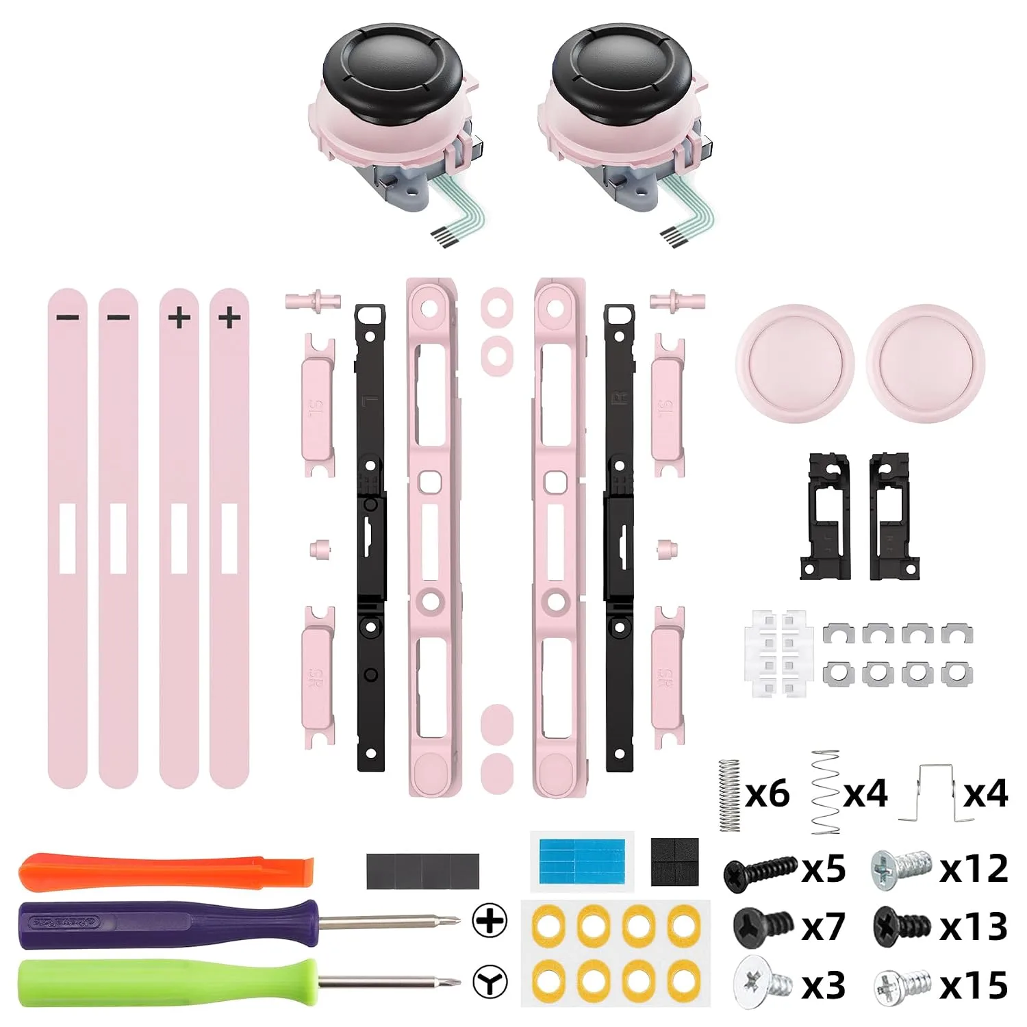 eXtremeRate Replacement 3D Joystick & Thumb Grips & Side Rail Shell Buttons for Nintendo Switch 2 JoyCon, Console Rail Stickers Left Right Analog Thumbsticks Caps for Switch 2 - Cherry Blossoms Pink
