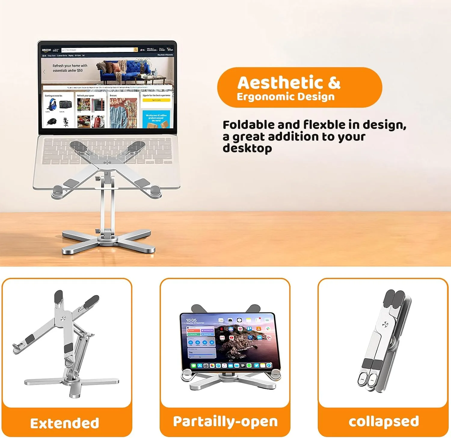 MOALLIA N86 360 Rotating Laptop Stand for Desk with Locking Knobs, Silver