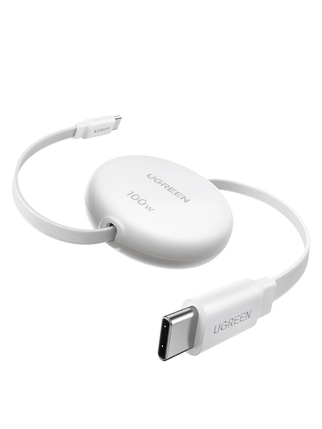 UGREEN 100W Retractable USB C Cable, Fast Charging, White, 3.3ft
