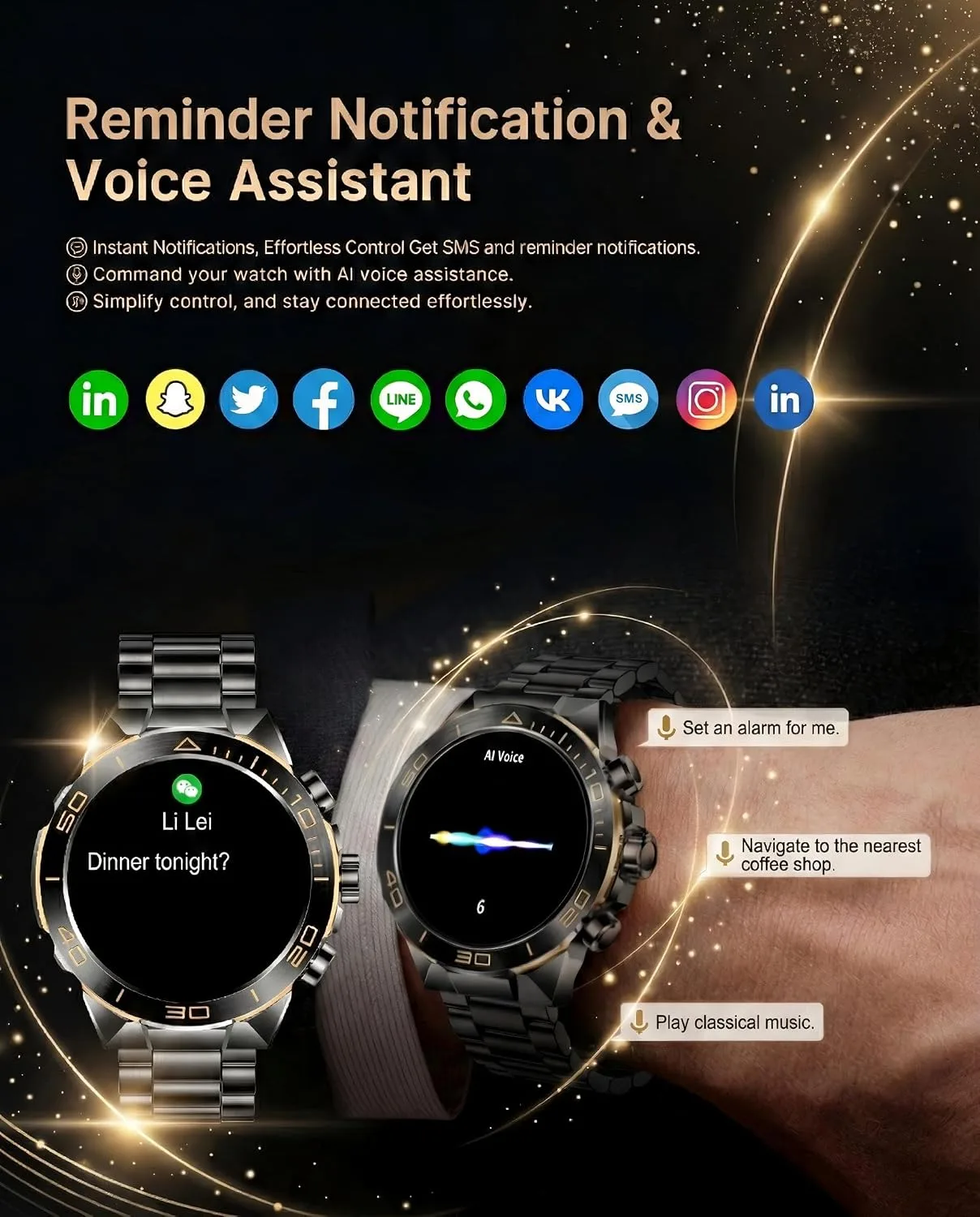 SOUYIE Men's Smart Watch with Bluetooth Call, 1.43" AMOLED Round Dial