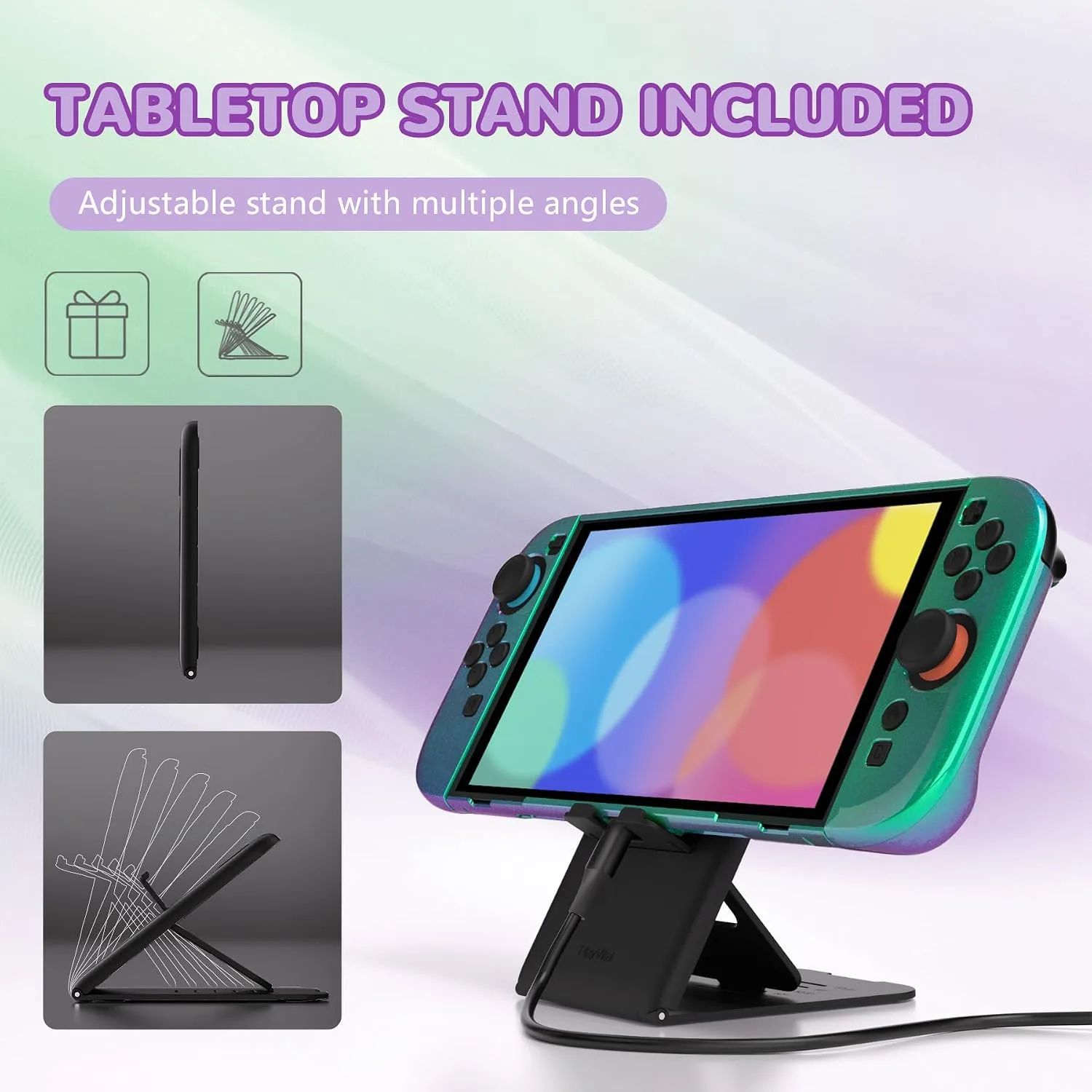 PlayVital Protective Case for Nintendo Switch 2 with Extra Stand & Thumb Grip Caps | Split Design, Dockable Hard Cover Shell for Nintendo Switch 2 | Solid Color Series, Chameleon Green Purple