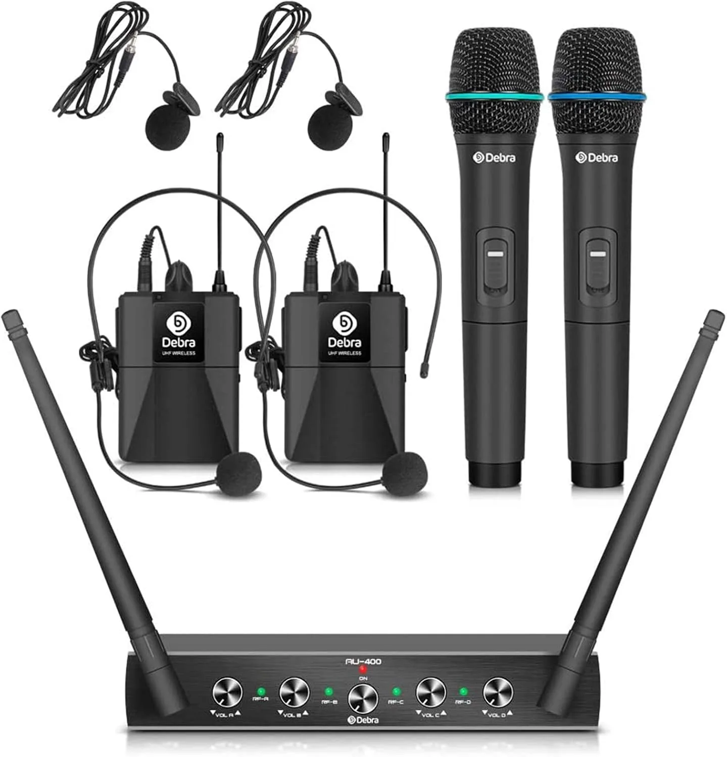 D Debra Audio AU400 Pro UHF 4 Channel Wireless Microphone System