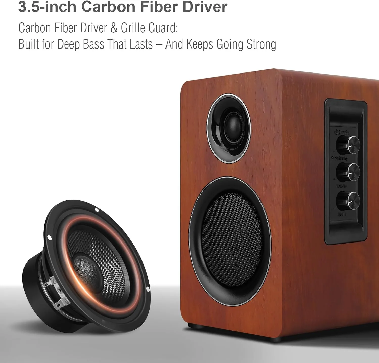 Computer Speakers, Bluetooth 5.3, USB-C, AUX/RCA, 3.5-Inch Woofer, Brown