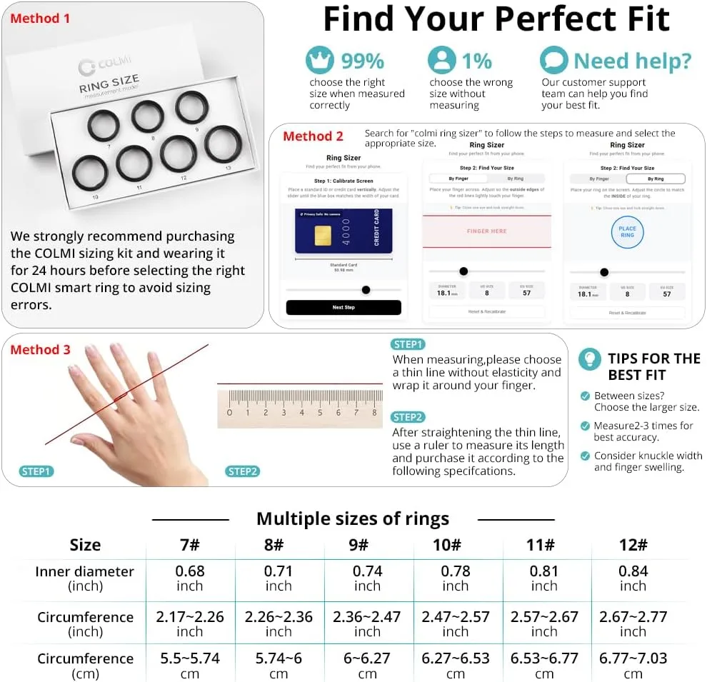 COLMI Ring 2 Radiant Smart Ring, Smart Ring for Women & Men, No App Fee.