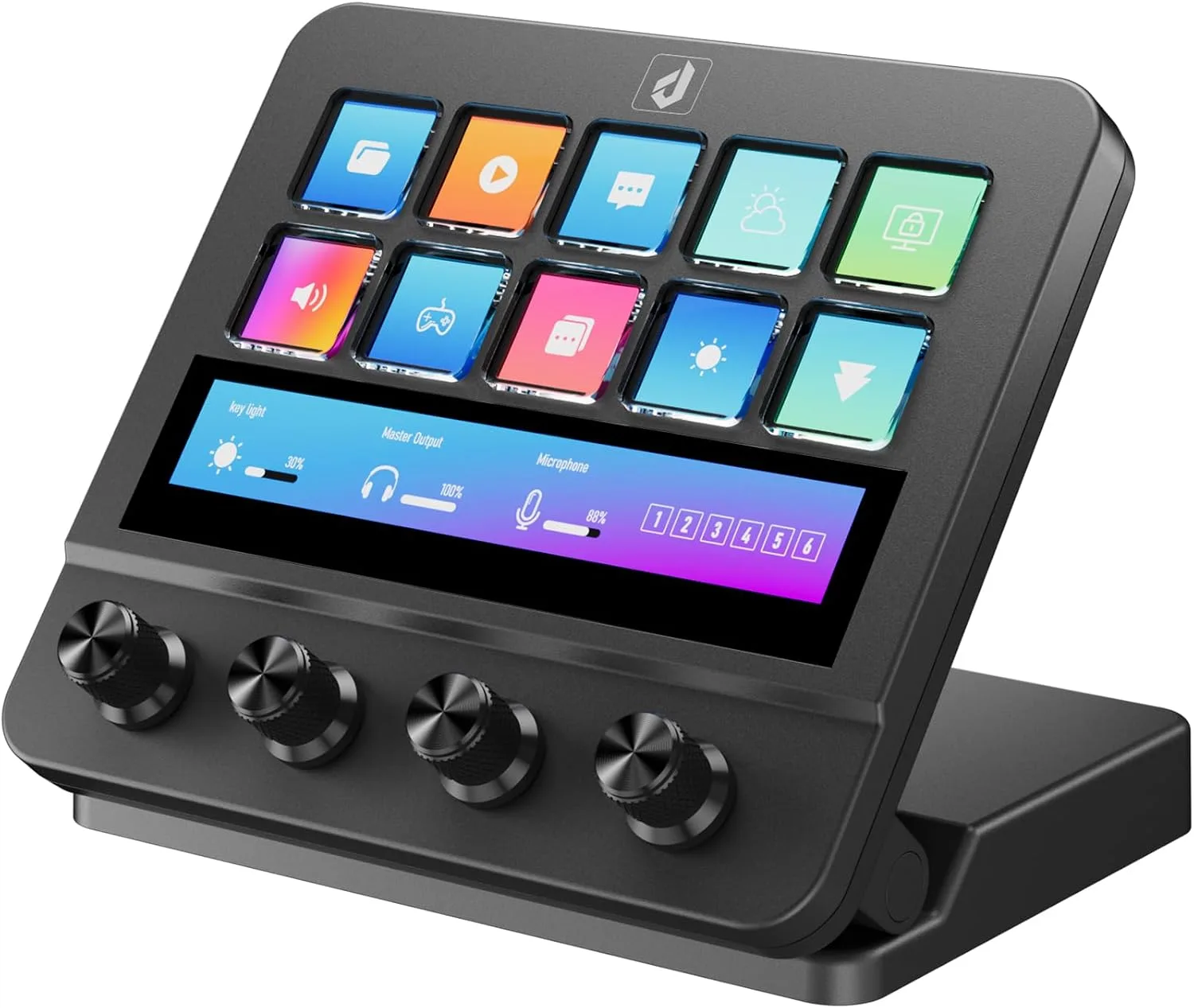 Stream Control Deck 10 Programmable Macro Keyboard 4 Knob Stream Controller 0-60° Adjustable LCD Macro Pad Wired Shortcut Keyboard for Streamers/Content Creators/Office Compatible with Windows /macOS