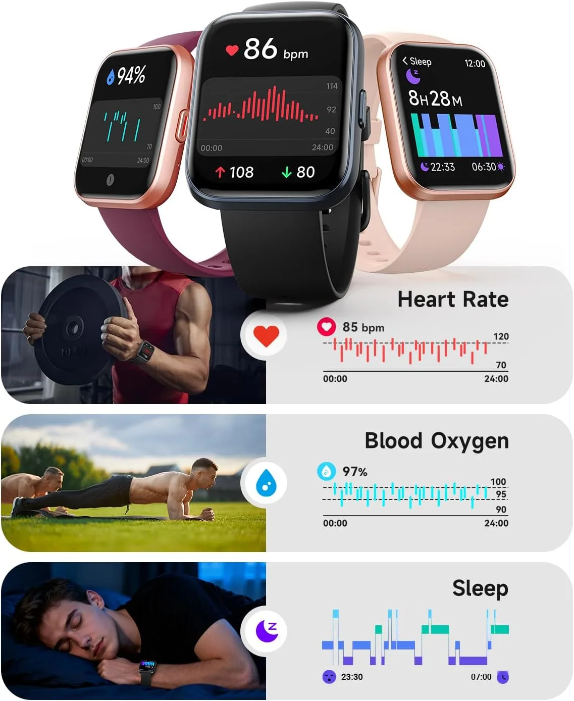 Woneligo Smart Watch for Women, Answer/Make Calls, Alexa Built-in, 1.85" Touch Screen Fitness Tracker for Android & iPhone, Heart Rate/Sleep/SpO2 Monitor Smartwatch, Waterproof (Black)